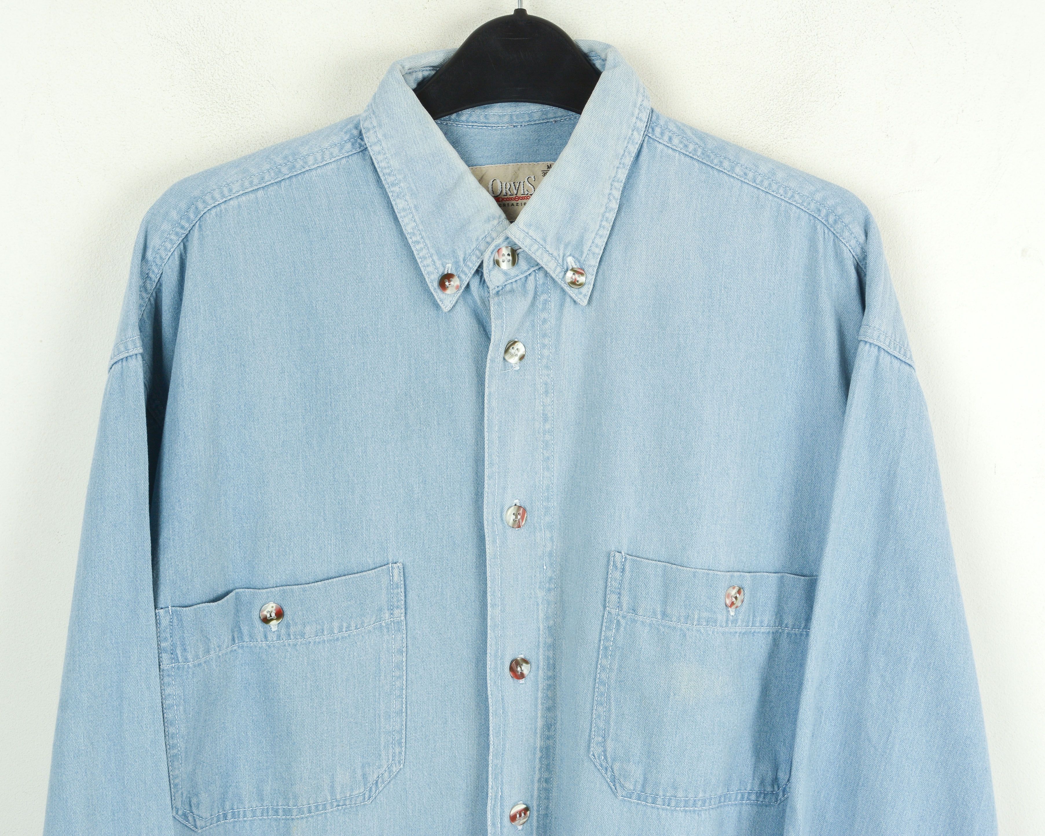 Orvis Shirt Long Sleeved Retro Jean Denim Casual Blue Cotton Size US M / EU 48-50 / 2 - 5 Thumbnail