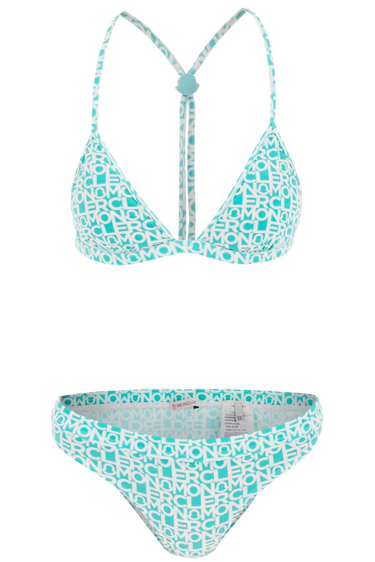 image of Moncler Bikini Set With Logo Print in Winter Green, Women's (Size Small)