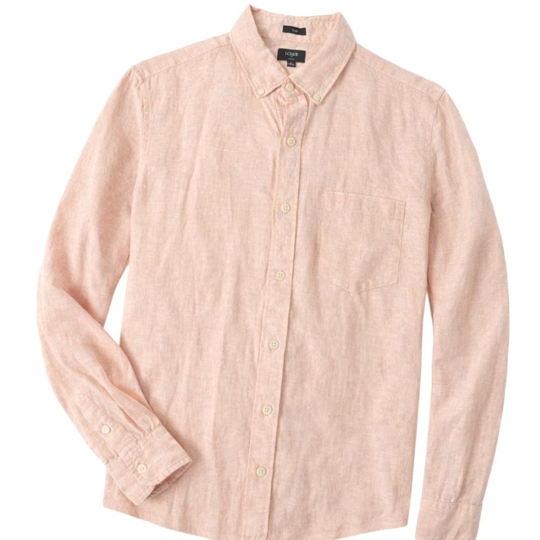 J.Crew J.CREW Linen Shirt Mens XL Salmon Orange Button-Down Long Sleeve Lightweight Shirt Size US XL / EU 56 / 4 - 2 Thumbnail