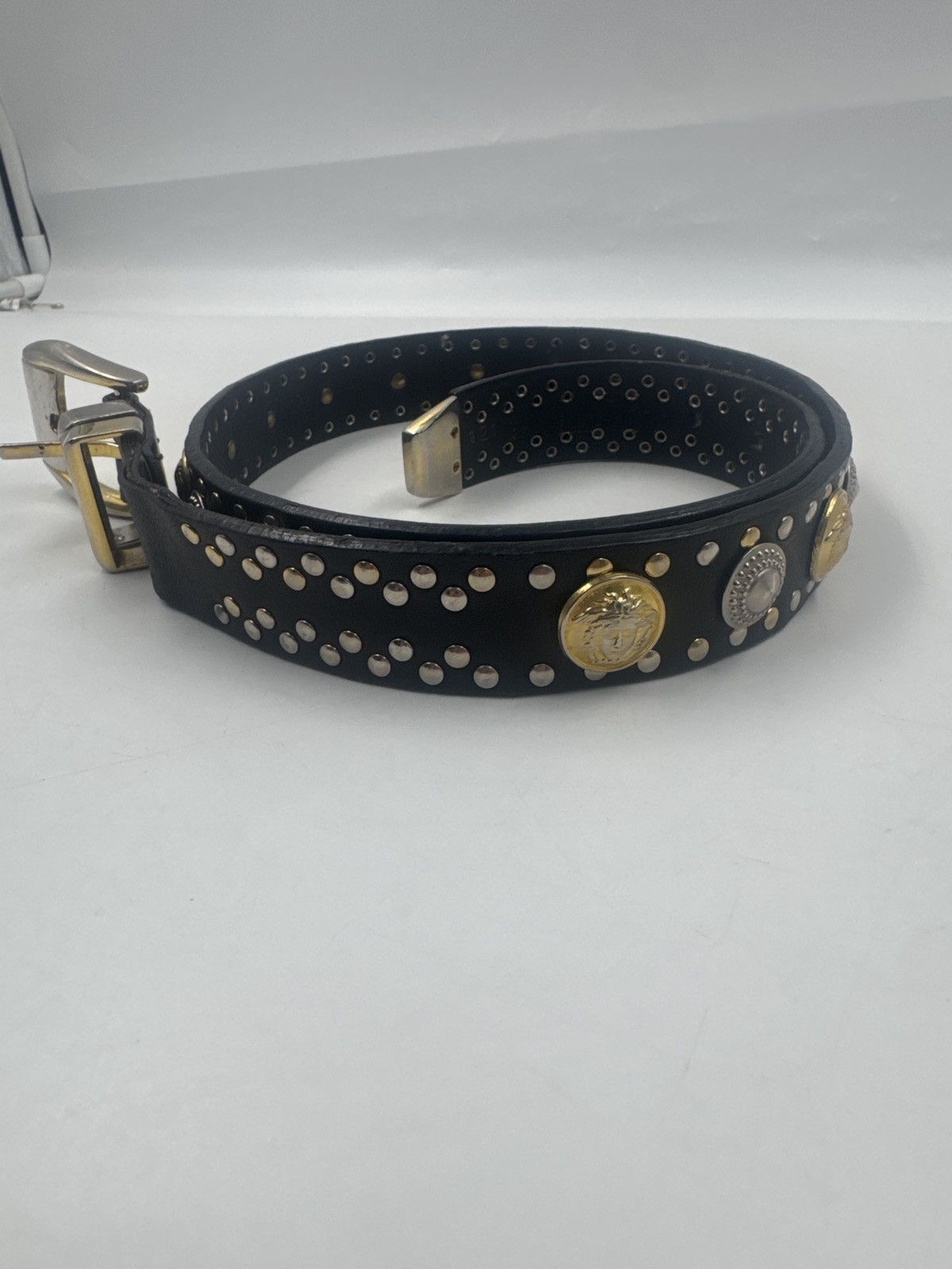 GIANNI VERSACE Black Leather BELT STUDDED 1993 VTG