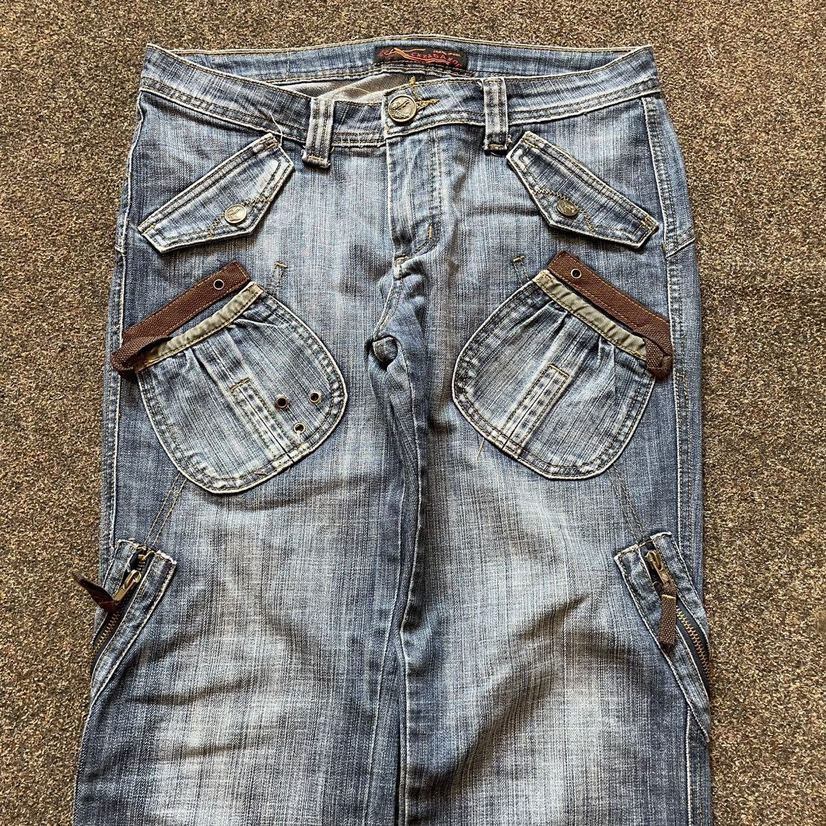 Vintage Y2K Baggy Flared Distressed Jeans Multi Pocket Skater Swag Size 32" / US 10 / IT 46 - 3 Thumbnail