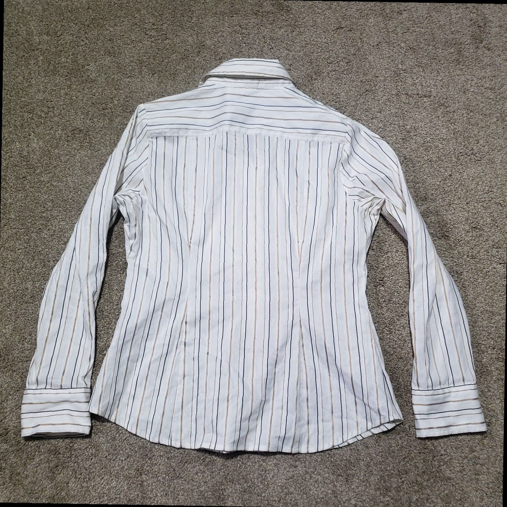 Vintage Kim Rogers White Striped Long Sleeve Button Up Shirt Top Women's Large Size L / US 10 / IT 46 - 8 Thumbnail