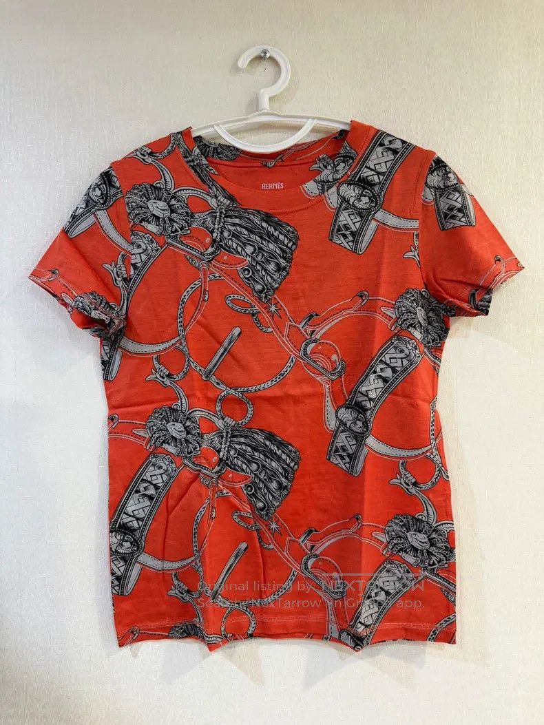 Hermes Hermes Orange Print Short Sleeve Size S / US 4 / IT 40 - 1 Thumbnail