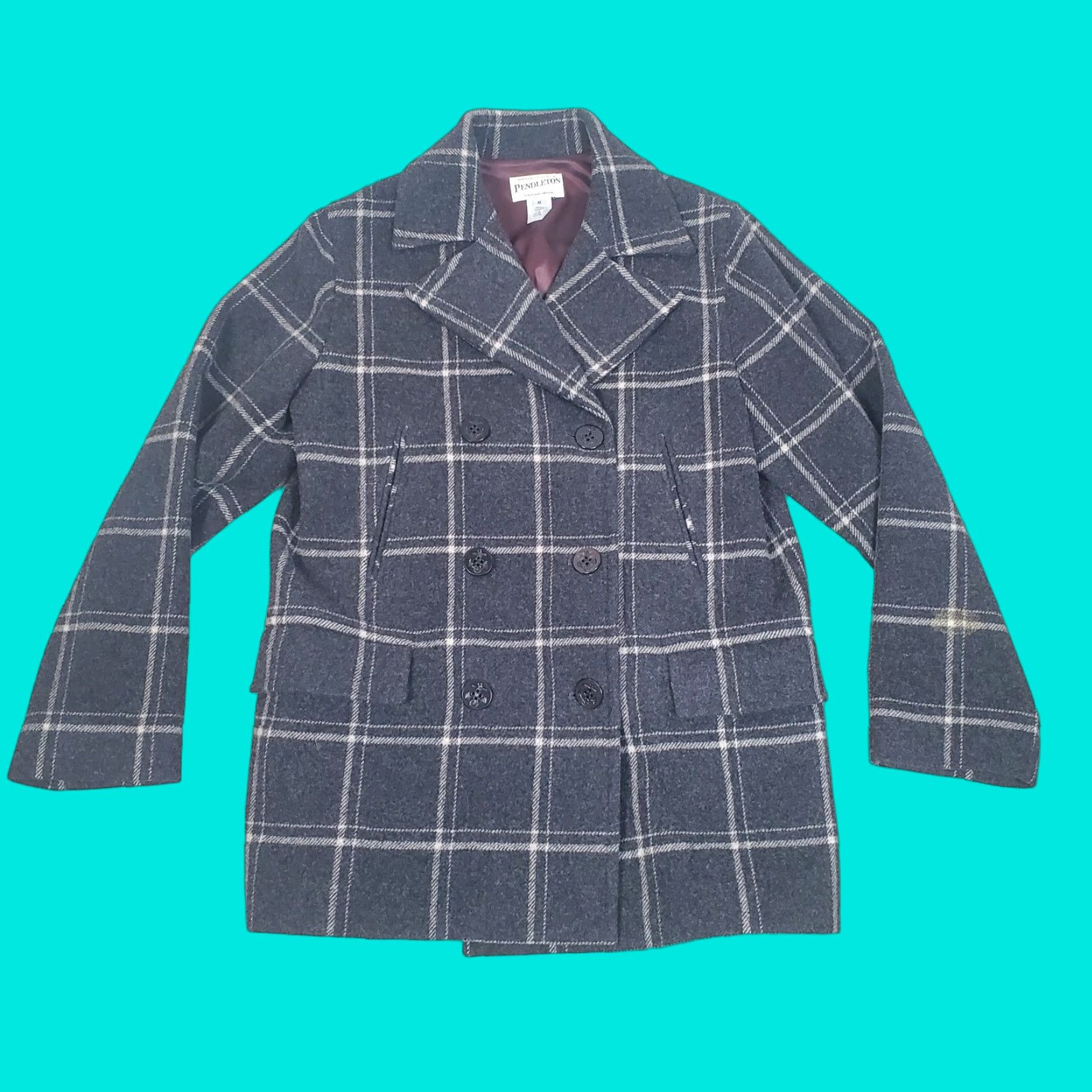 Pendleton VINTAGE Pendleton Pea Coat Womens Medium Gray Plaid Wool Jacket Lined Outdoors Size M / US 6-8 / IT 42-44 - 1 Thumbnail