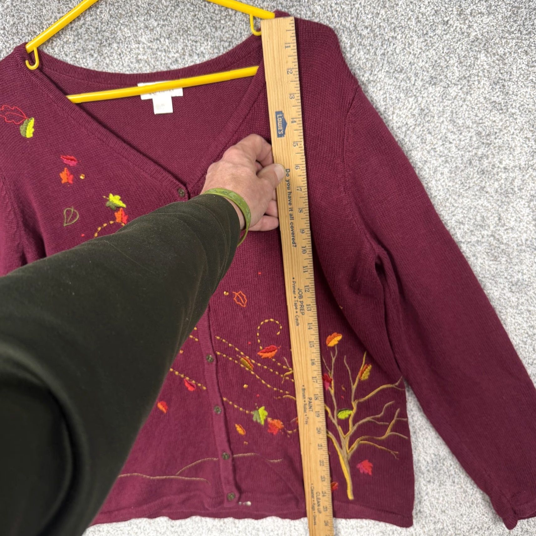 Vintage VTG Christopher & Banks Cardigan Womens XL Burgundy 90s Autumn Leaf Embroidered Knit Sweater V-Neck Casual L/S Size XL / US 12-14 / IT 48-50 - 2 Thumbnail