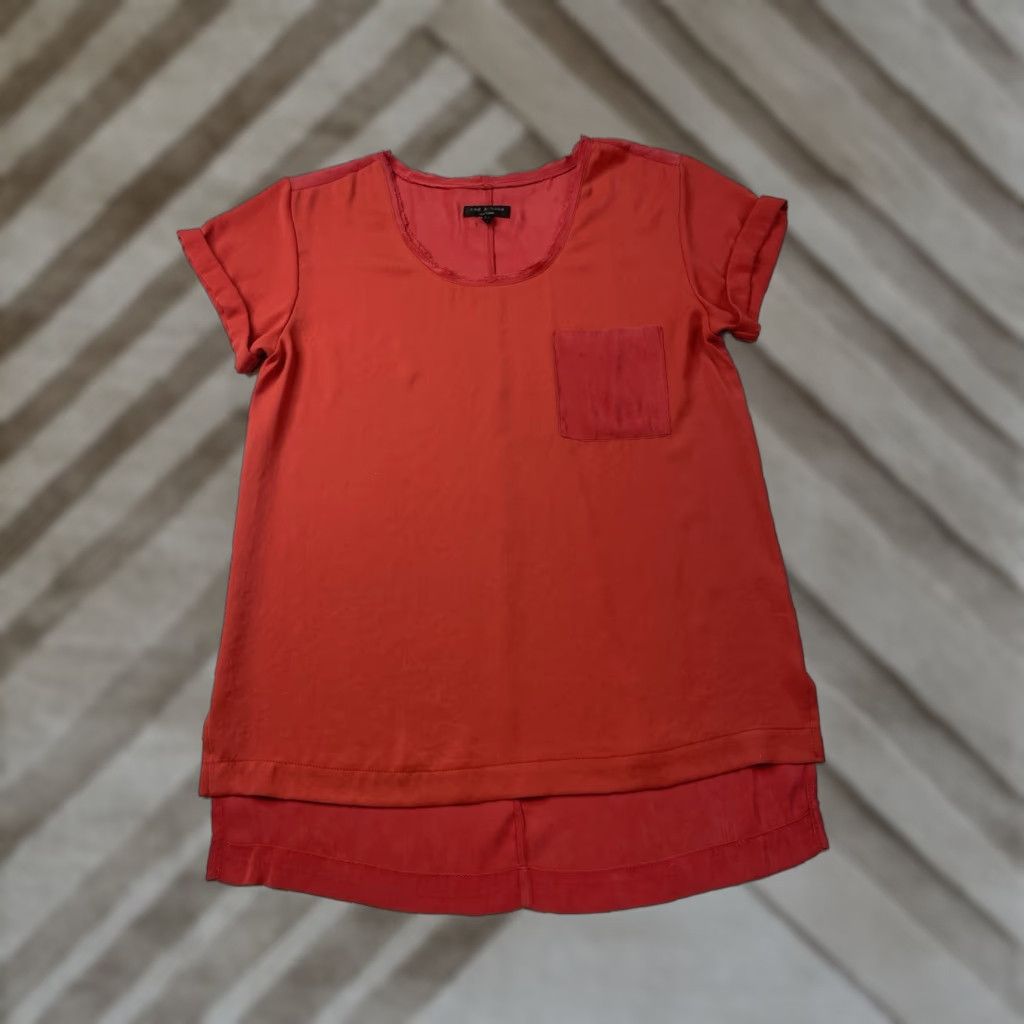 Rag & Bone VINTAGE Rag & Bone Womens XS Red Polyester Tunic T-Shirt Crew Neck Short Sleeve Solid Silk Style Size XS / US 0-2 / IT 36-38 - 1 Thumbnail