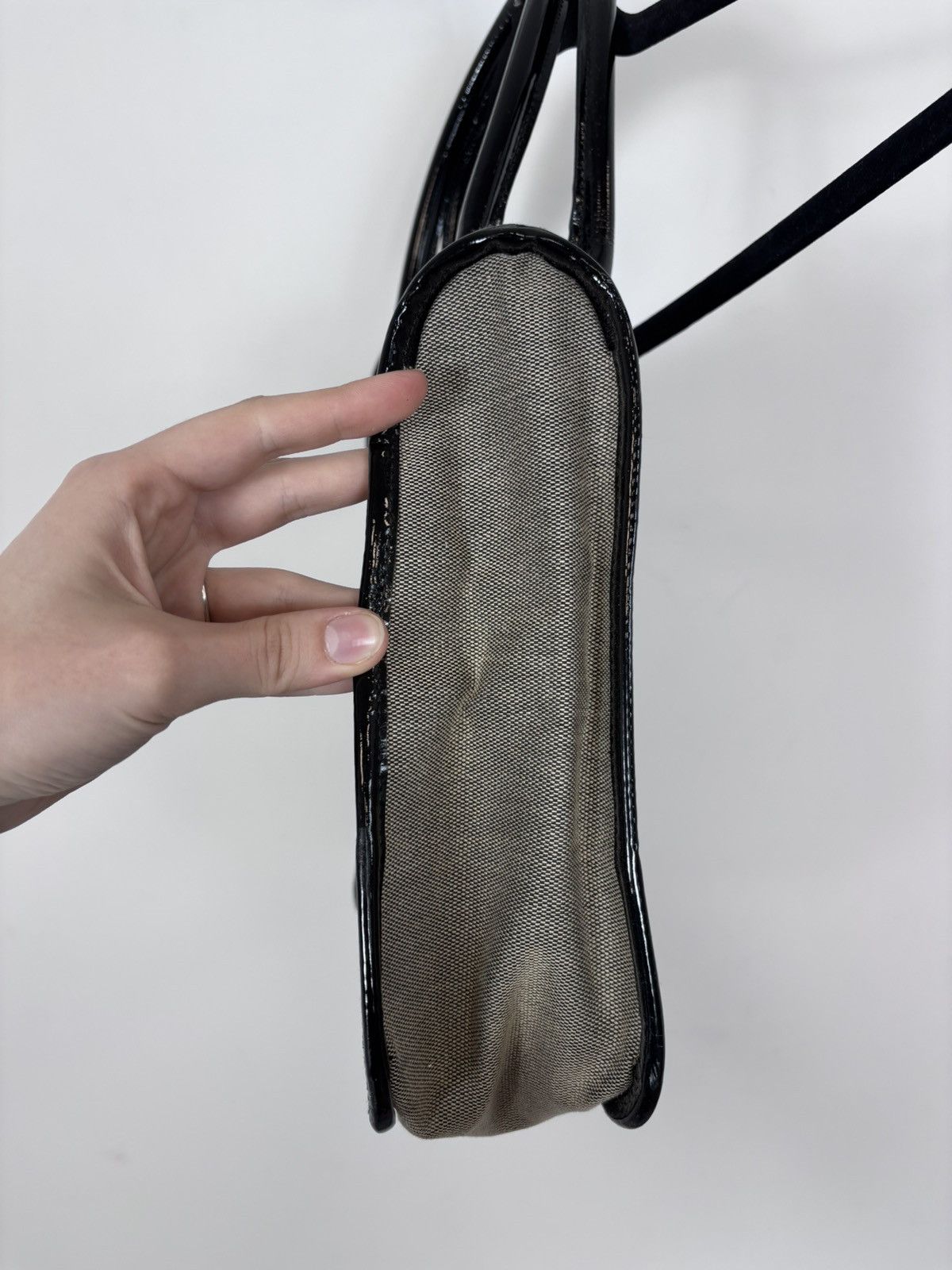 Gucci Gucci Canvas Patent Leather Gray Black Shoulder Handle Bag Size ONE SIZE - 9 Thumbnail