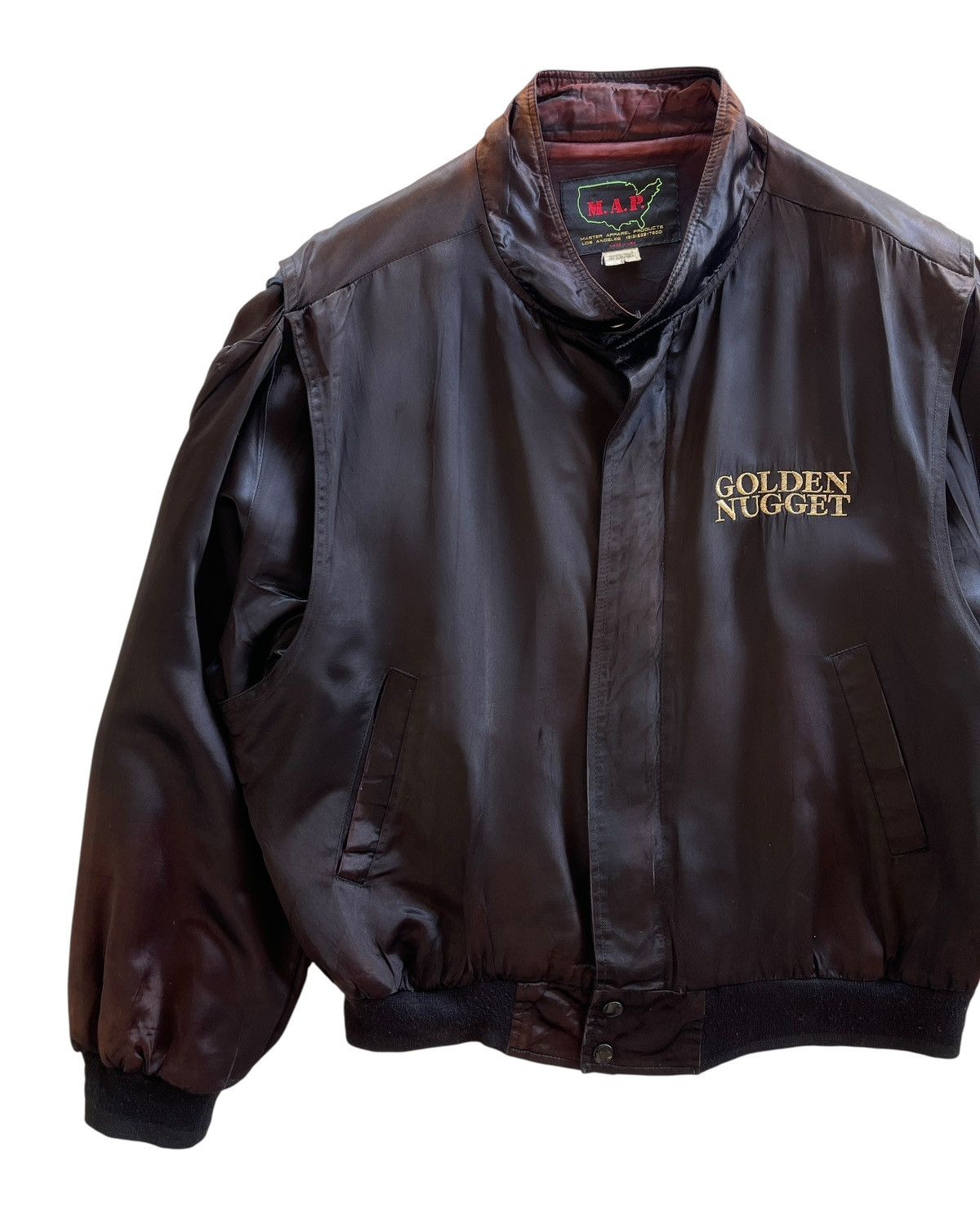 Vintage 80s Golden Nugget Satin Bomber Jacket Size US L / EU 52-54 / 3 - 3 Thumbnail
