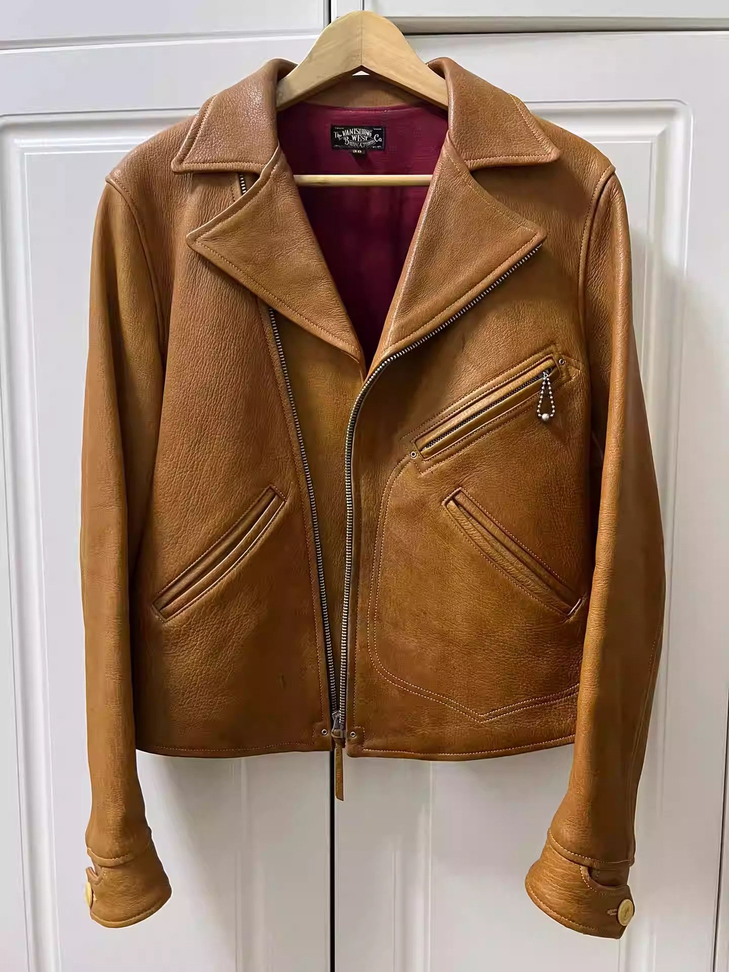 image of Freewheelers Size 38 Sun Set Deerskin Biker Jacket in Brown, Men's