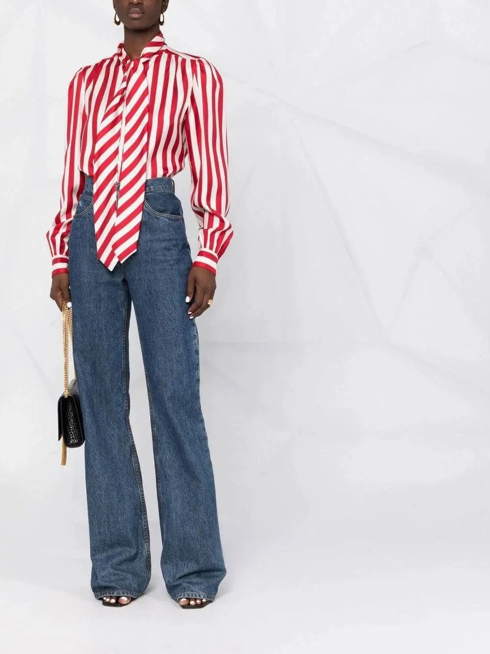 Saint Laurent Paris o1s1wg111024 Lavallière Shirt in Striped in Red/White Size M / US 6-8 / IT 42-44 - 4 Thumbnail