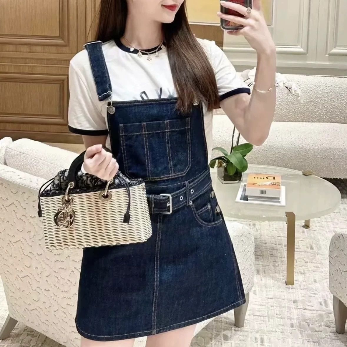 Christian Dior Monsieur Dior mar457 Bee Denim Overall Dress 34 Size XS / US 0-2 / IT 36-38 - 8 Thumbnail