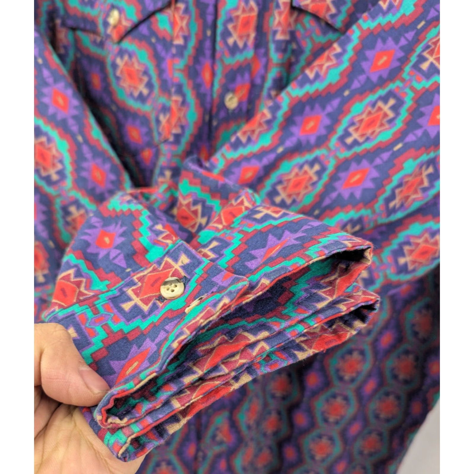 Vintage VINTAGE Saddlebrook Western Wear Button-Up Shirt XL Purple 90’s Geometric Cowboy Western Mens Shirt Size US XL / EU 56 / 4 - 3 Thumbnail