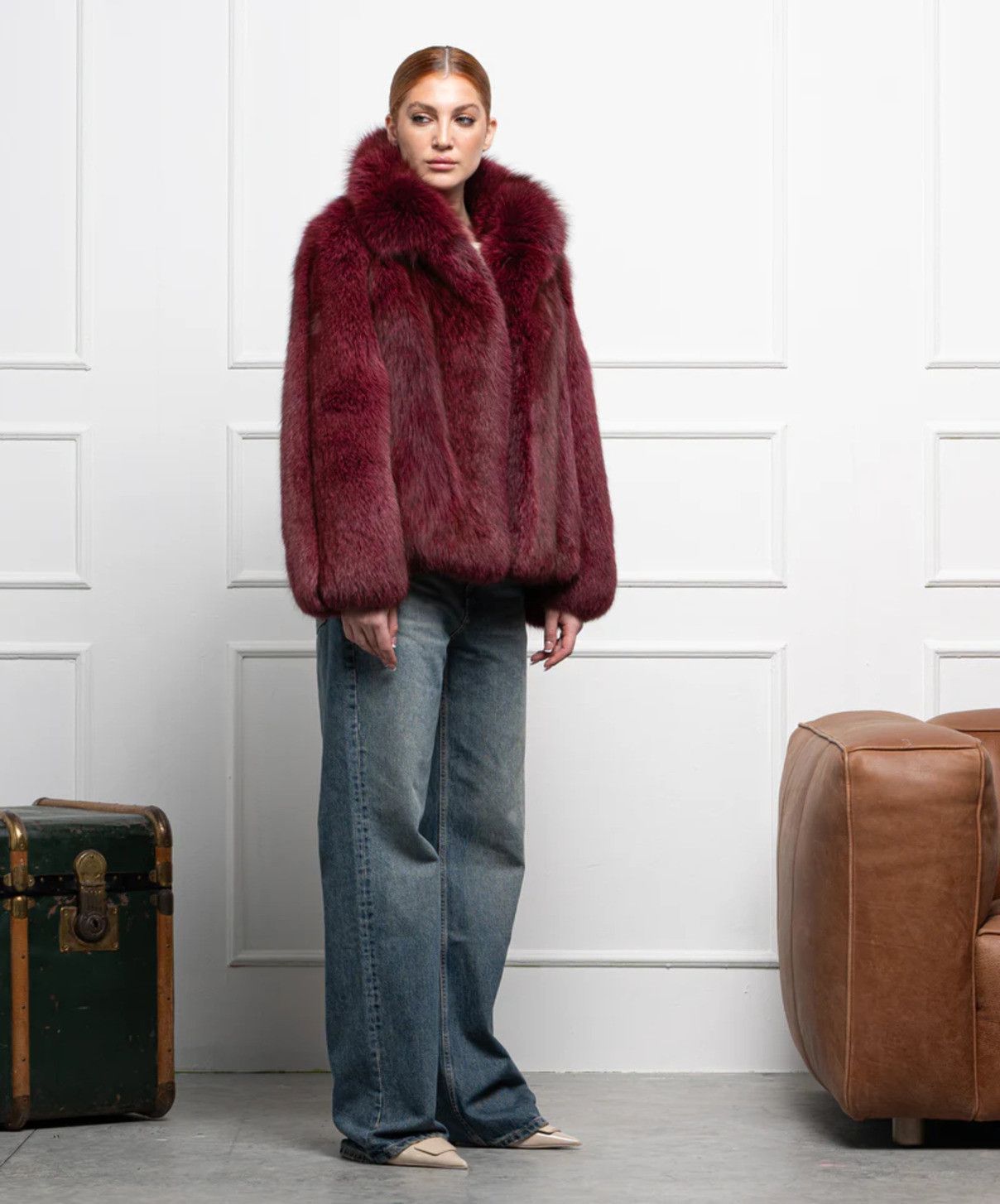 Other Women’s Burgundy Fox Fur Bomber Jacket Size L / US 10 / IT 46 - 2 Thumbnail