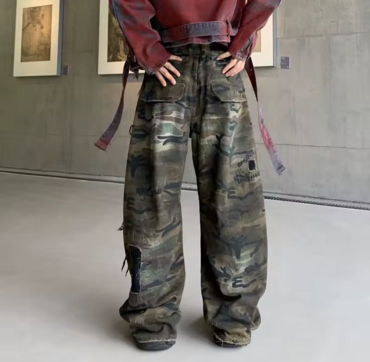 Jean Camouflage Designer Distressed Ripped Y2k Jeans Size US 36 / EU 52 - 3 Thumbnail