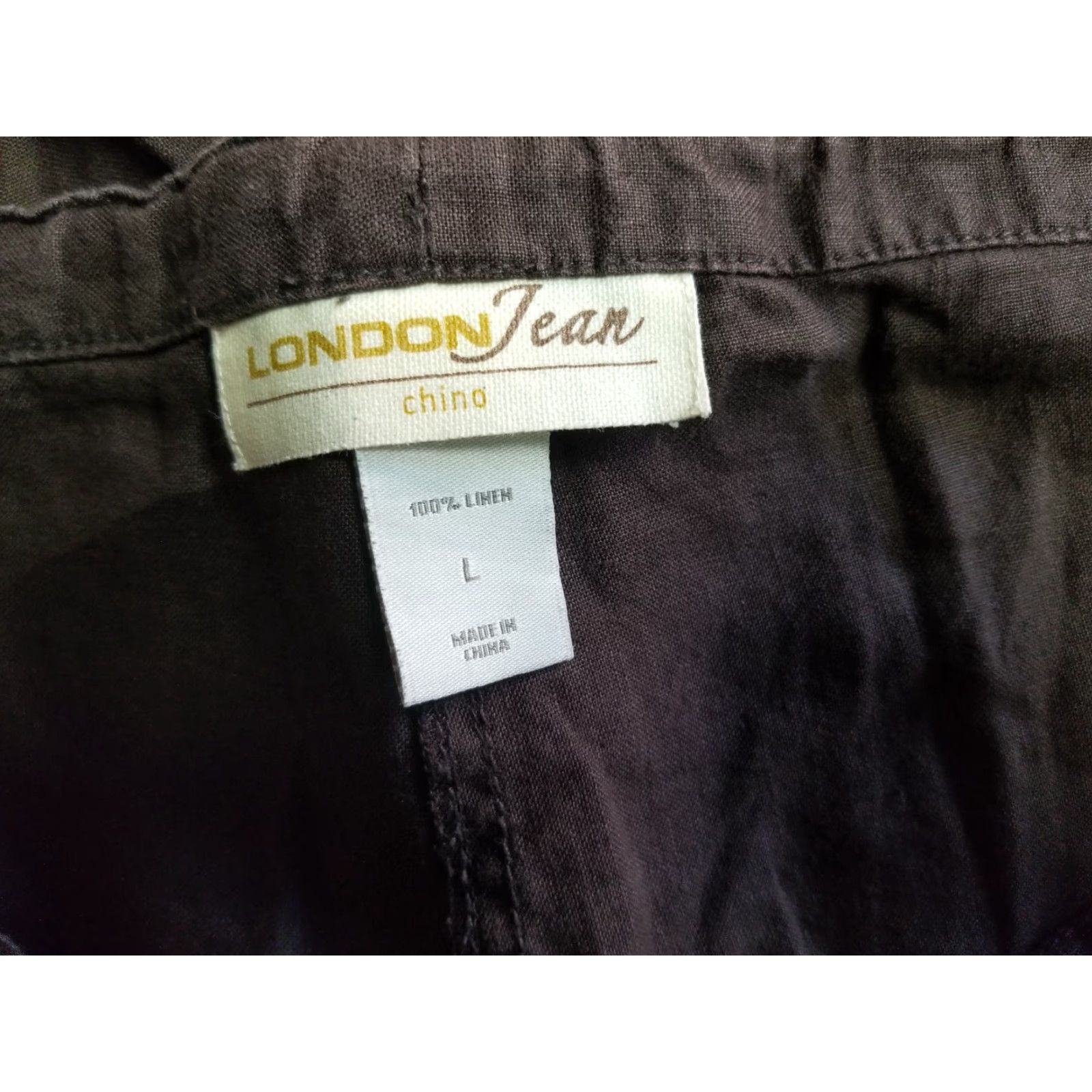 Vintage London Jean Chino Pants Women Large Brown Linen Straight Leg Drawstring Waist Size 36" / US 14 / IT 50 - 5 Thumbnail