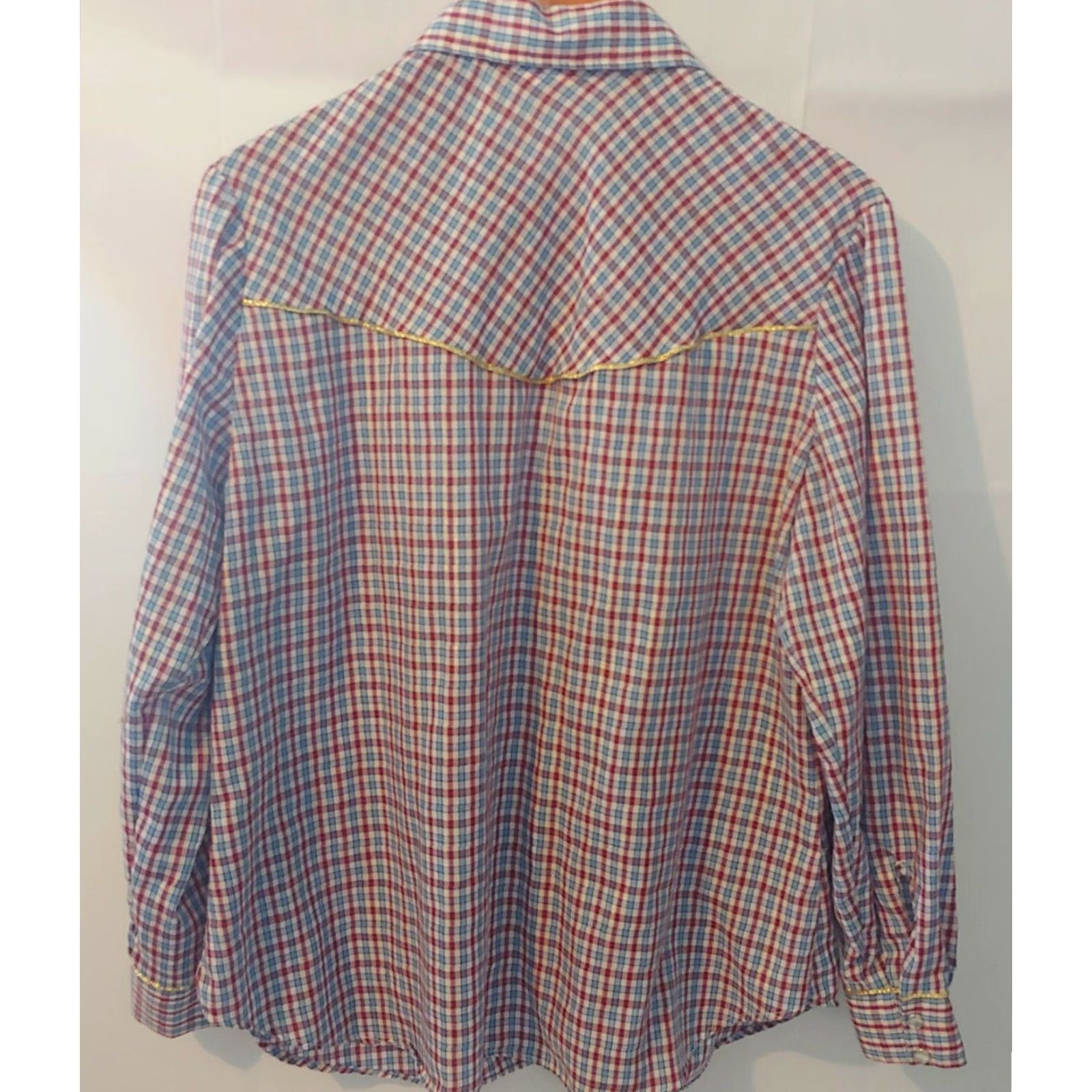 Vintage VINTAGE Land N Sea Shirt Women XL Pearl Snap Western Metallic Gold Piping Plaid Red/White/Blue/Gold Casual Women's Blouse Size XL / US 12-14 / IT 48-50 - 4 Thumbnail