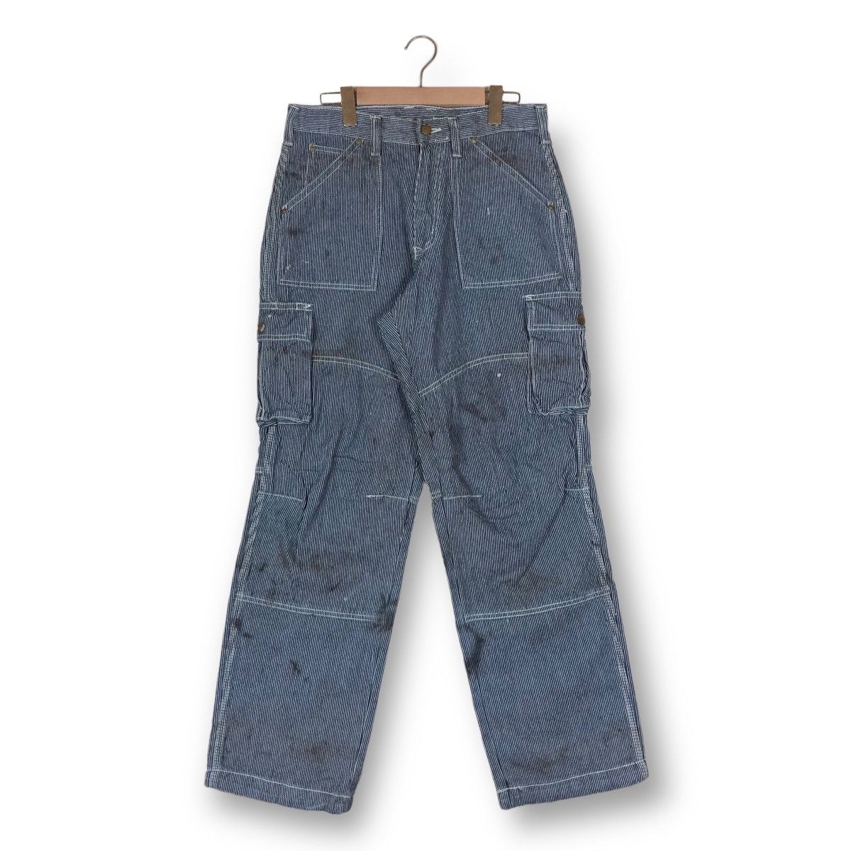 image of Vintage Dogman Stipe Cargo Pants in Blue/White, Men's (Size 32)