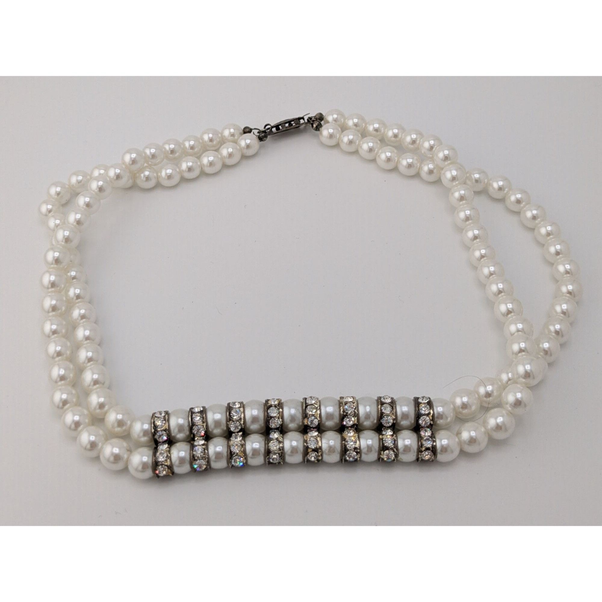 Other Vintage Double Strand Faux Pearl Rhinestone Necklace With Si Size ONE SIZE - 6 Thumbnail