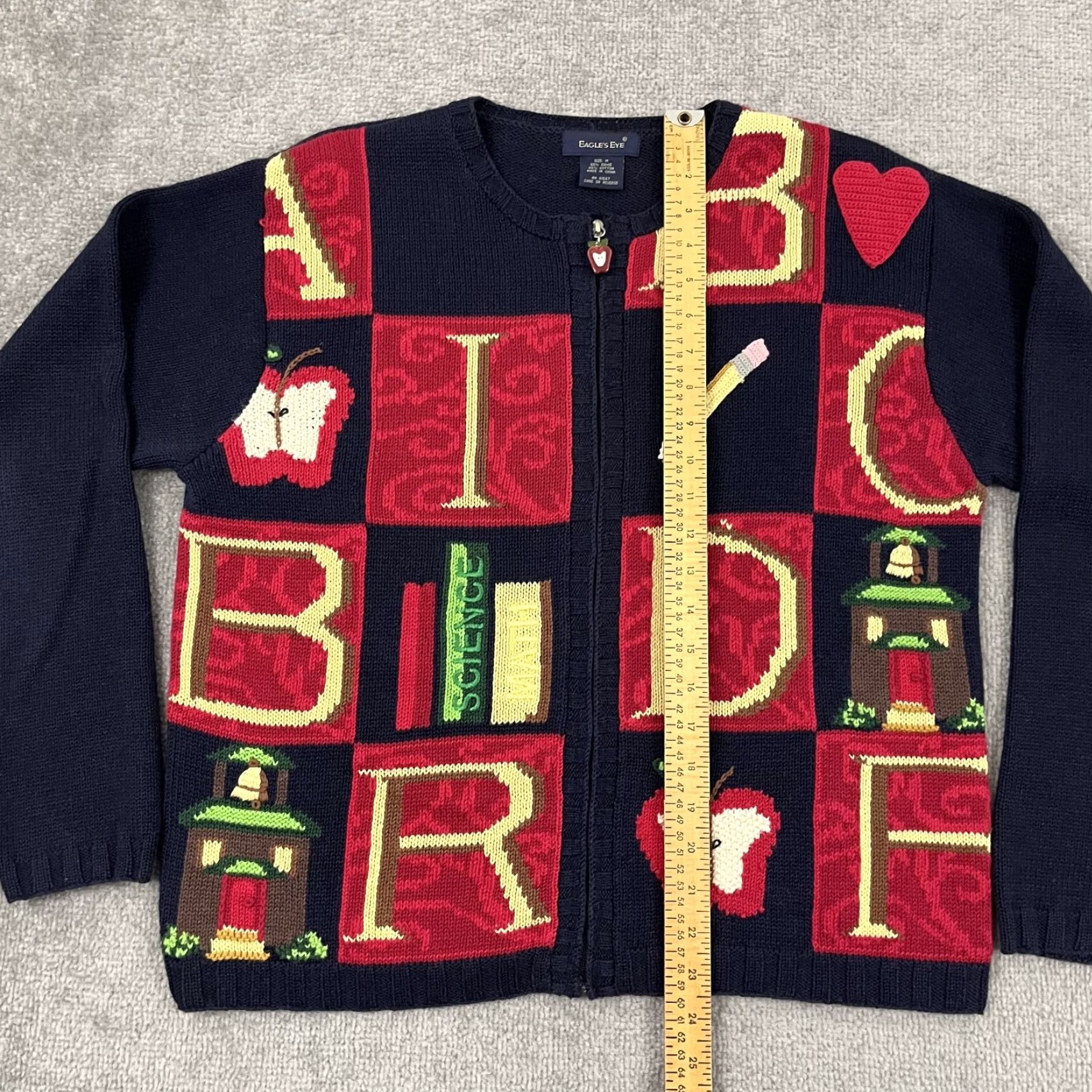 Vintage VINTAGE Eagles Eye Sweater Womens M Cardigan Zip School Teacher Academia Apples Blue Knit Crew Neck Regular Fit Size M / US 6-8 / IT 42-44 - 3 Thumbnail