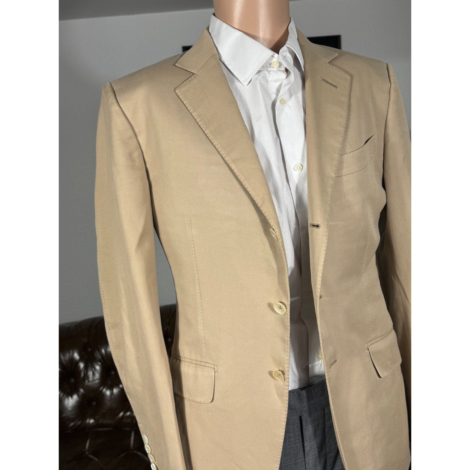 Tom Ford Tom Ford Khaki Cotton Blazer 48EU 38R US Notch Lapel Size 38R - 2 Thumbnail