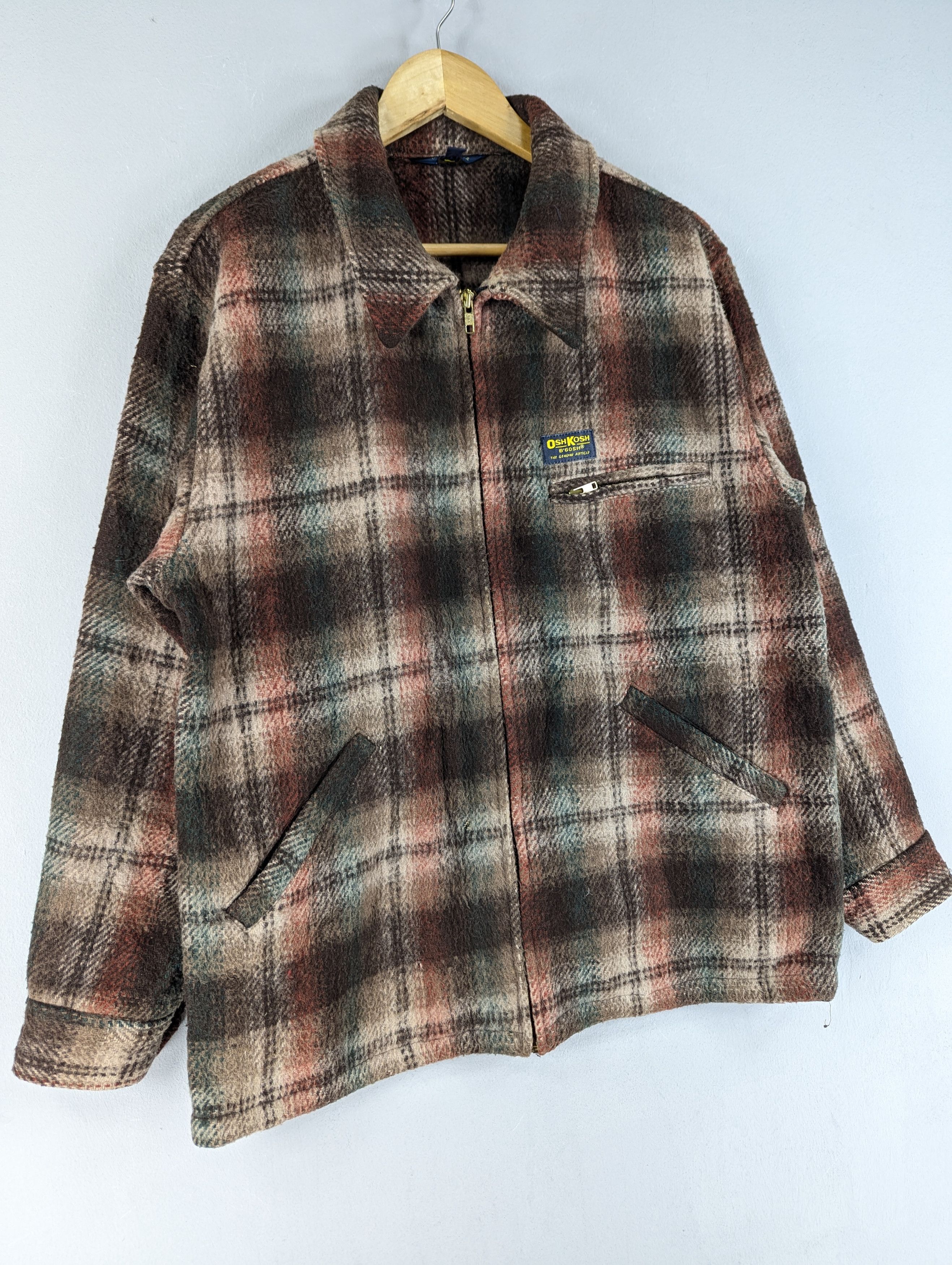 Vintage 90s Oshkosh B'gosh Checkered Tartan Wool Jacket, Men's (Size M) — image 3 of 6