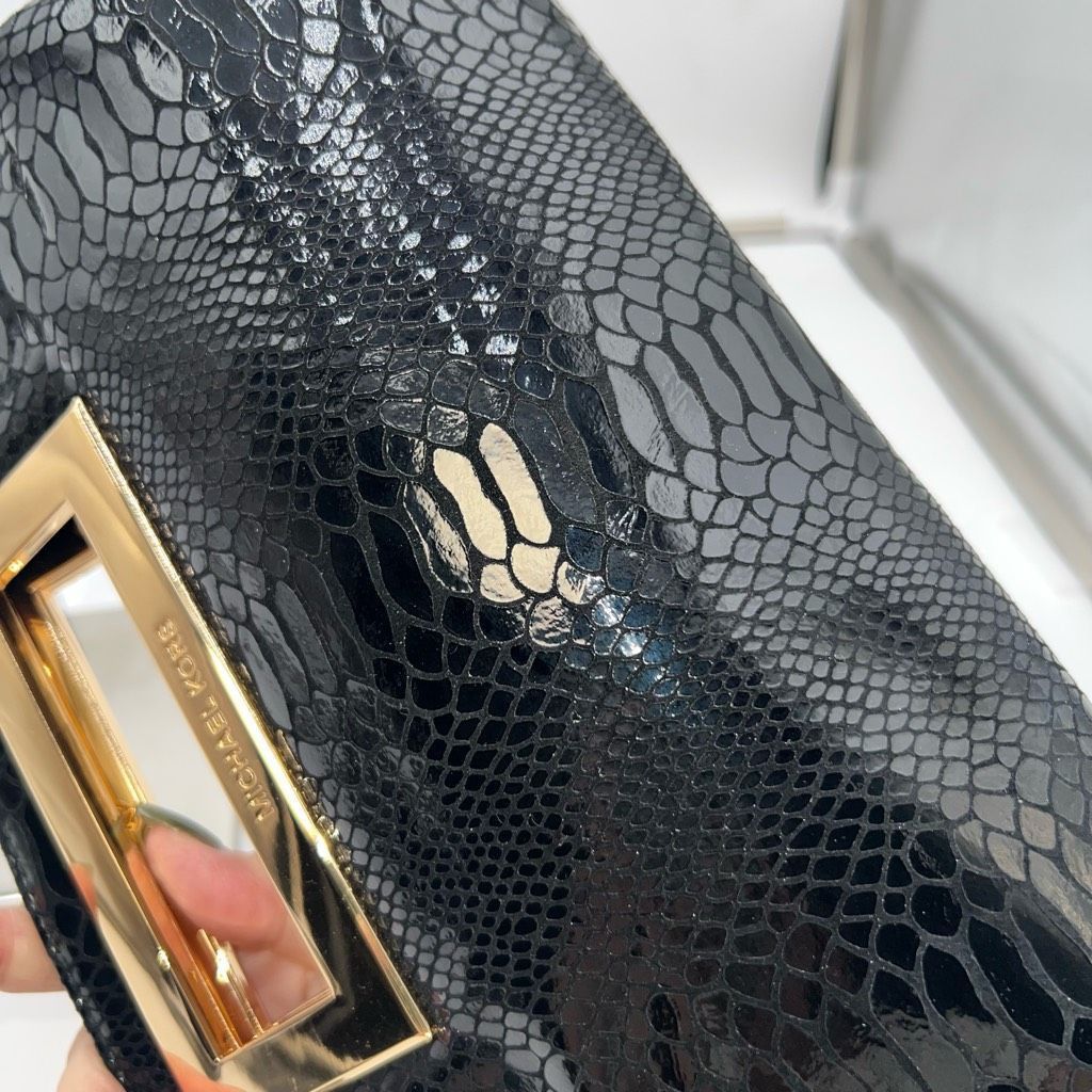 Michael Kors Michael Michael Kors Snake Embossed Shiny Suede Metal Branded Handle Clutch Size ONE SIZE - 8 Thumbnail