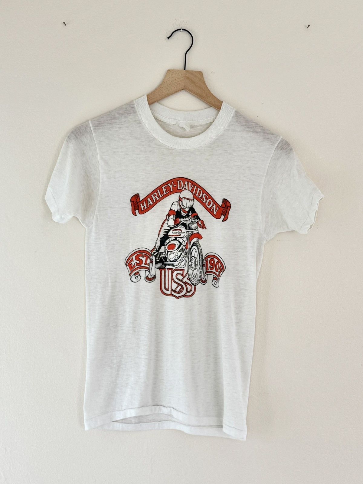 Harley Davidson VTG 1970s Harley Shirt Paper Thin Buttery Soft White 50/50 Size US XS / EU 42 / 0 - 1 Thumbnail