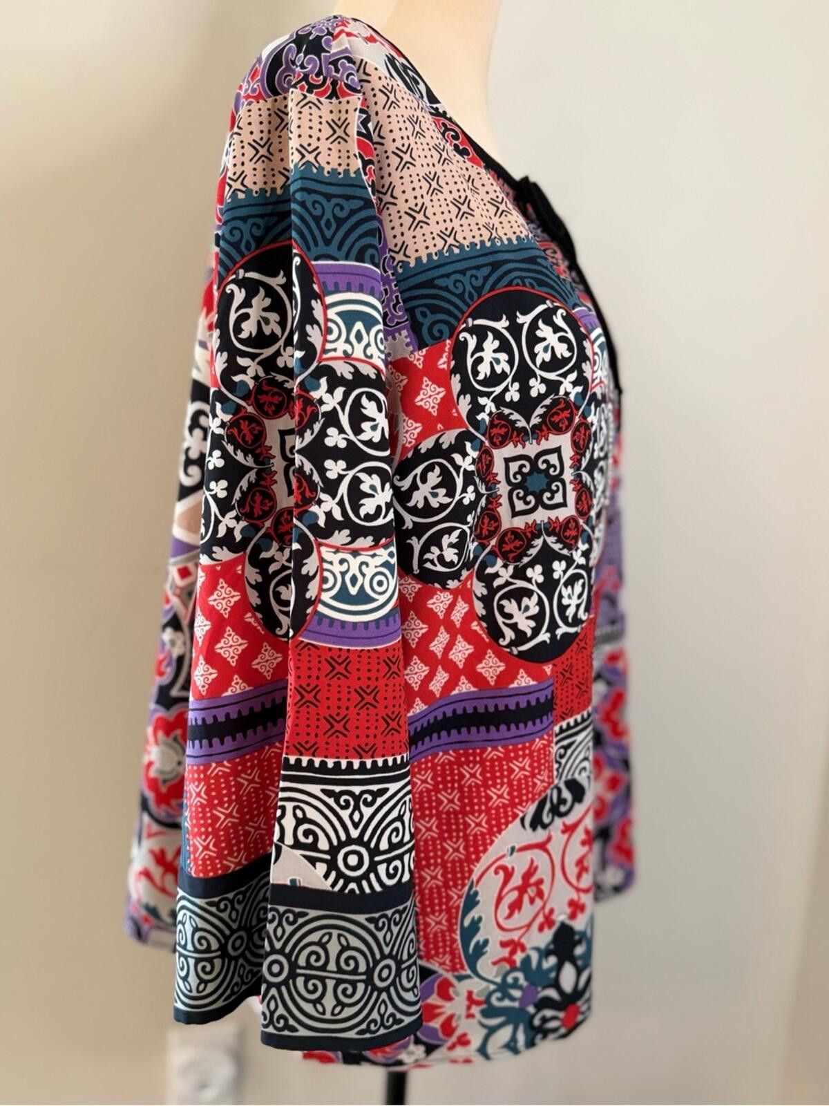 Other Bob Mackie tunic top patchwork multicolored & pattern SZ LG Size L / US 10 / IT 46 - 2 Thumbnail