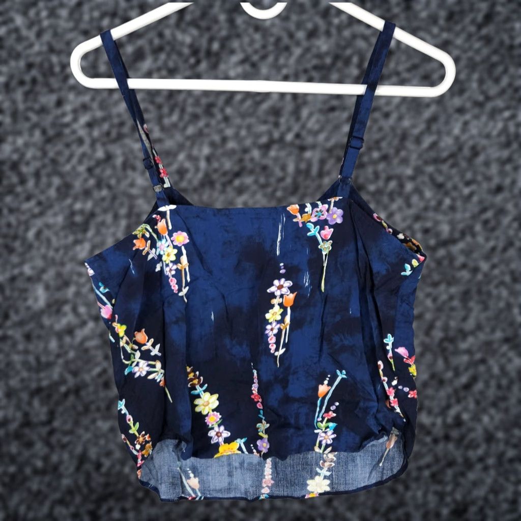 Jams World VINTAGE Jams World Strappy Tank Top Cami Women's Small Blue Floral 100% Rayon EUC Size S / US 4 / IT 40 - 1 Thumbnail