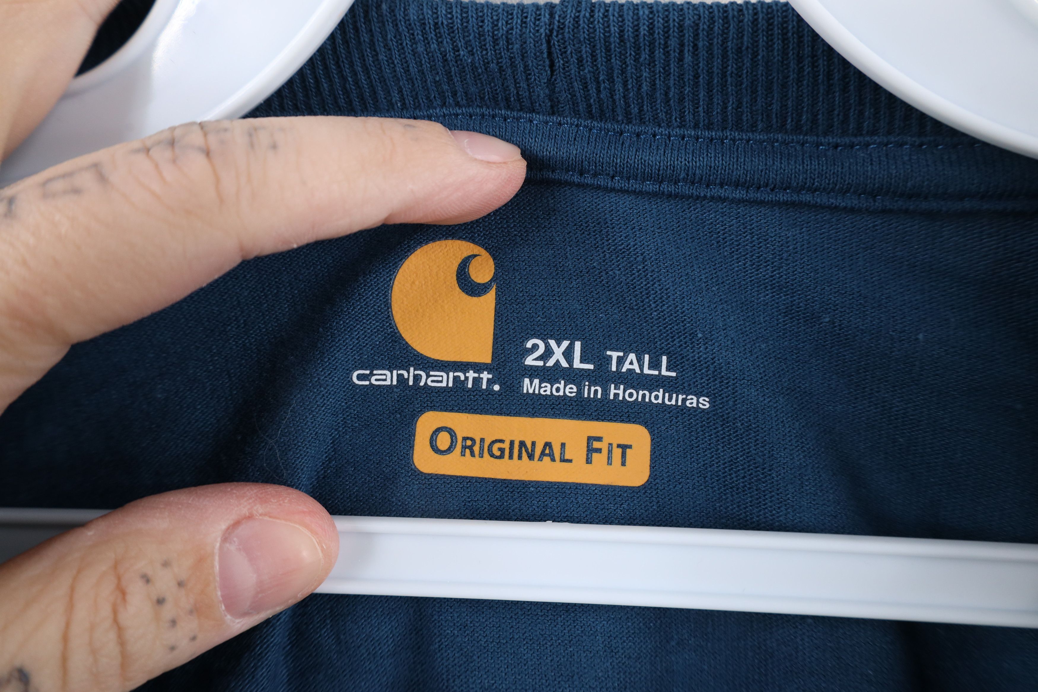 Carhartt × Vintage Vintage Carhartt Spell Out Heavyweight Pocket T-Shirt Blue Size US XXL / EU 58 / 5 - 8 Thumbnail