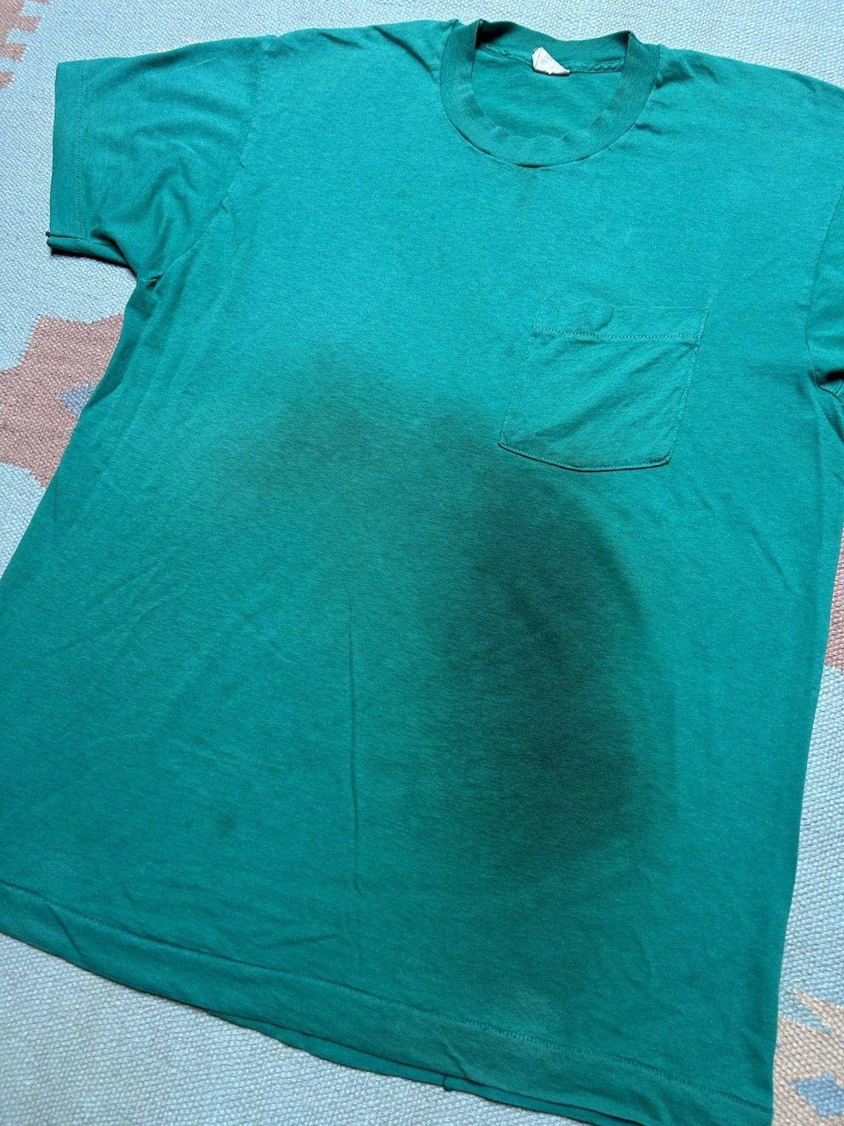 Vintage 80s pocket t shirt blank aqua green blue fruit of loom XL Size US XL / EU 56 / 4 - 2 Thumbnail