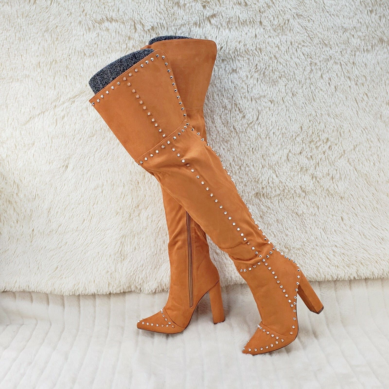 Other Steph Tan Camel Faux Suede Silver Tone Studded Thigh High Ch Size US 6 / IT 36 - 5 Thumbnail