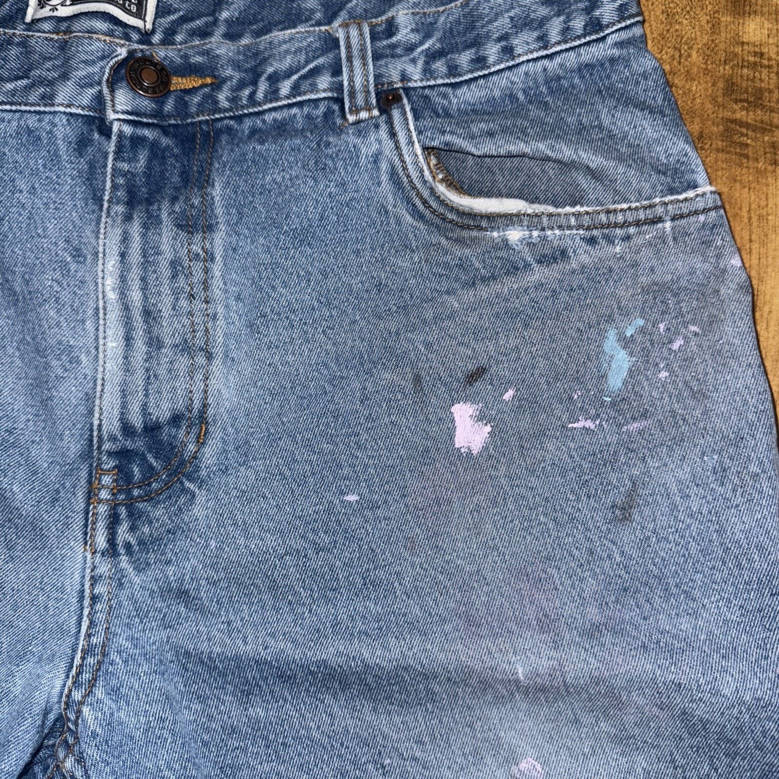 Route 66 × Vintage Vintage Route 66 Jean Shorts 38 Blue Distressed Workwear Size US 38 / EU 54 - 3 Thumbnail