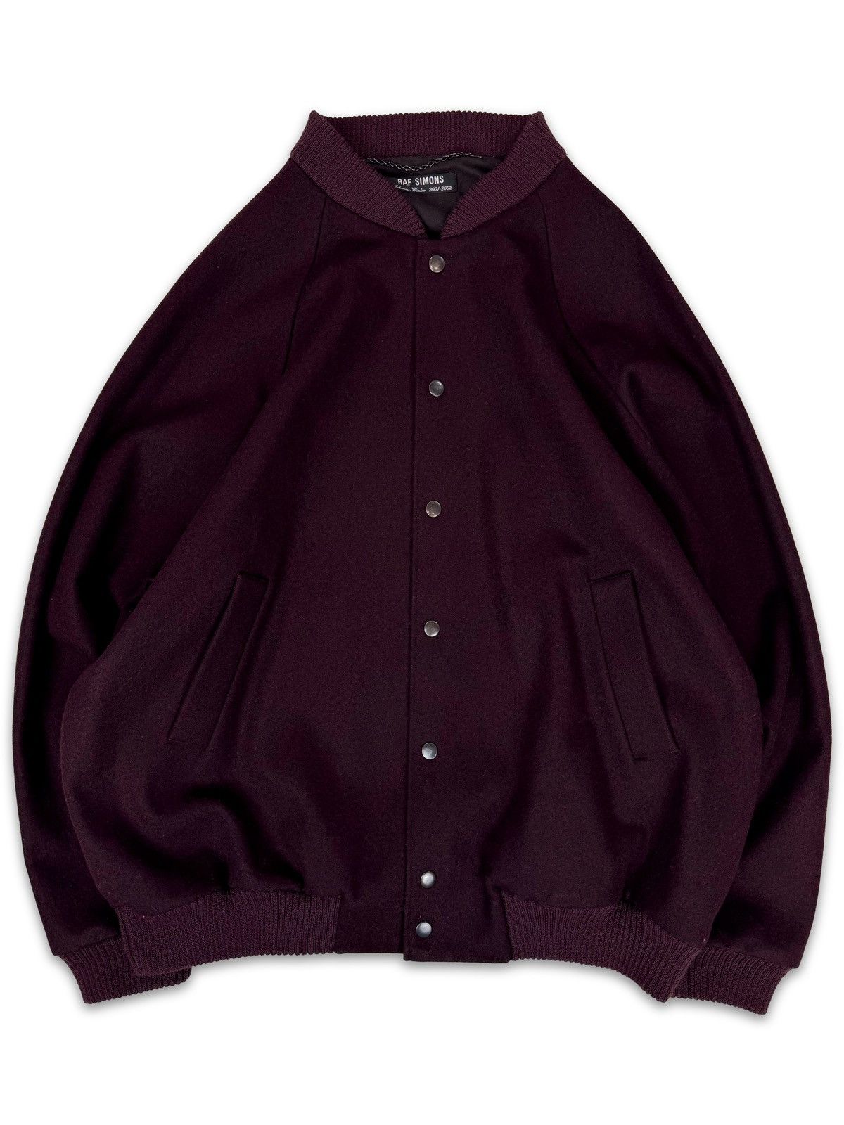 Raf Simons AW01 Raf Simons Riot Riot Riot Burgundy Wool Bomber Jacket ...