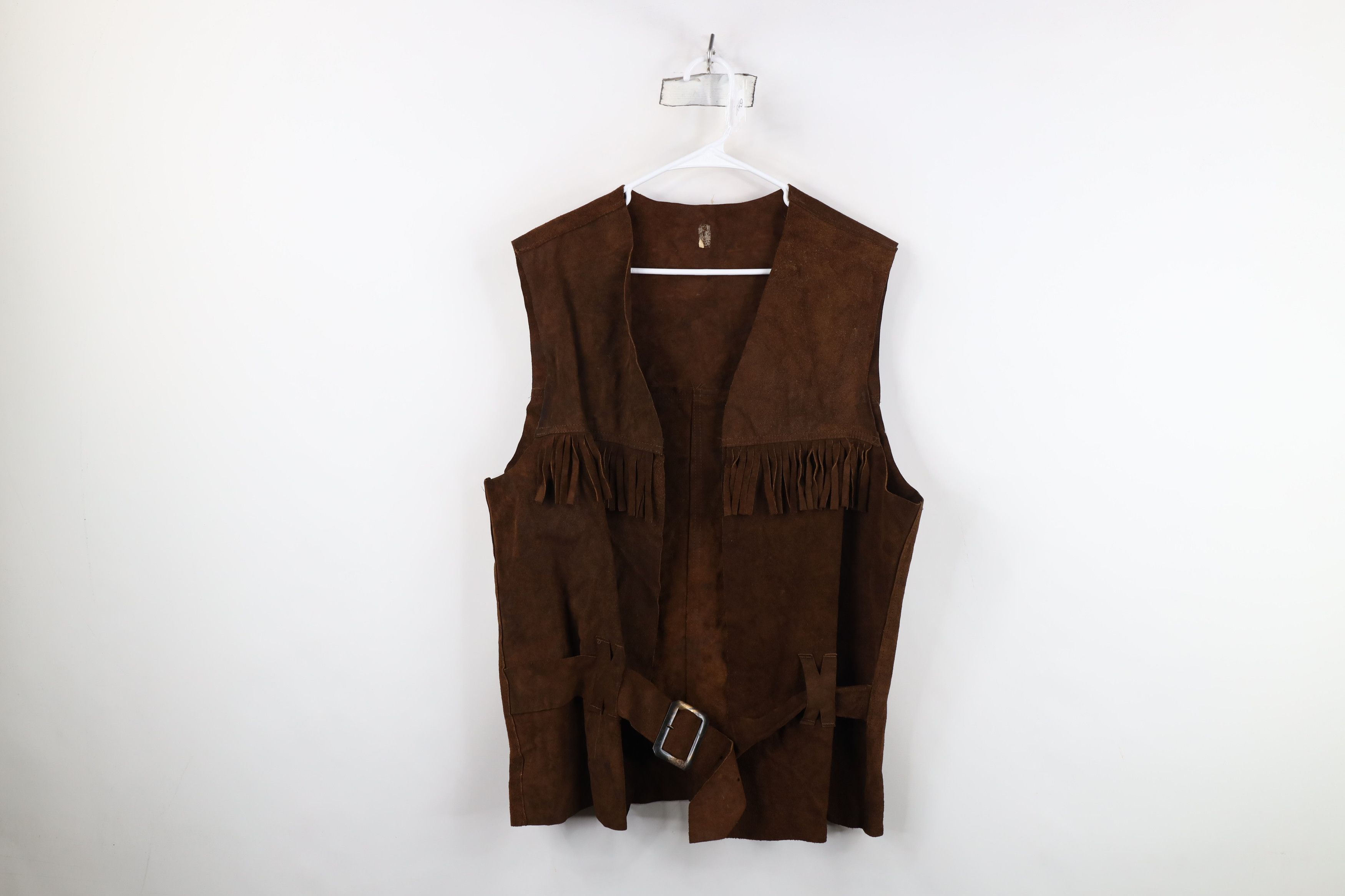 Vintage Vintage 60s 70s Boho Chic Belted Fringed Suede Leather Vest Size L / US 10 / IT 46 - 1 Thumbnail