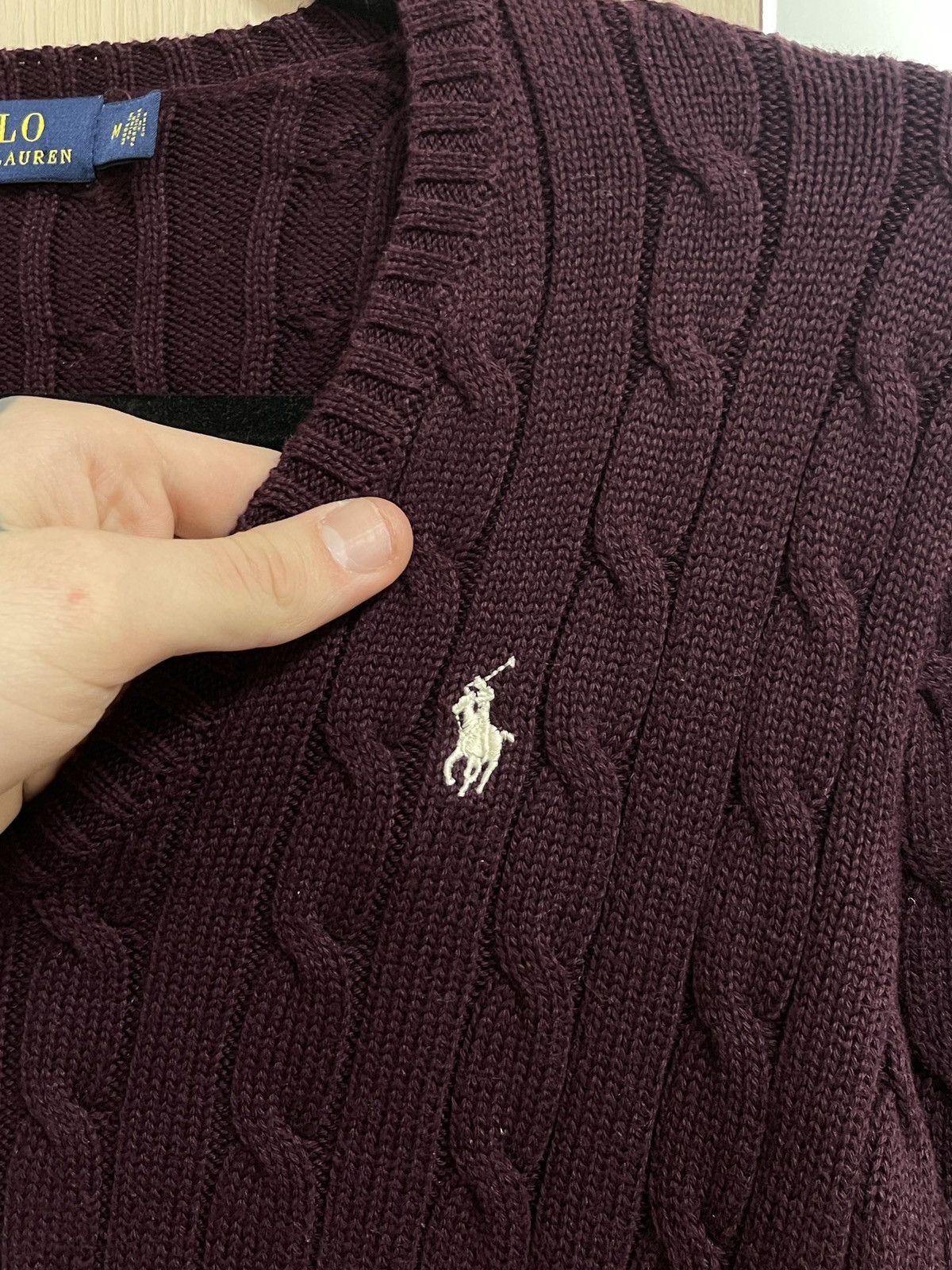Polo Ralph Lauren Polo Ralph Lauren Cable Knit Sweater V Neck Women’s Burgundy Size M / US 6-8 / IT 42-44 - 6 Thumbnail