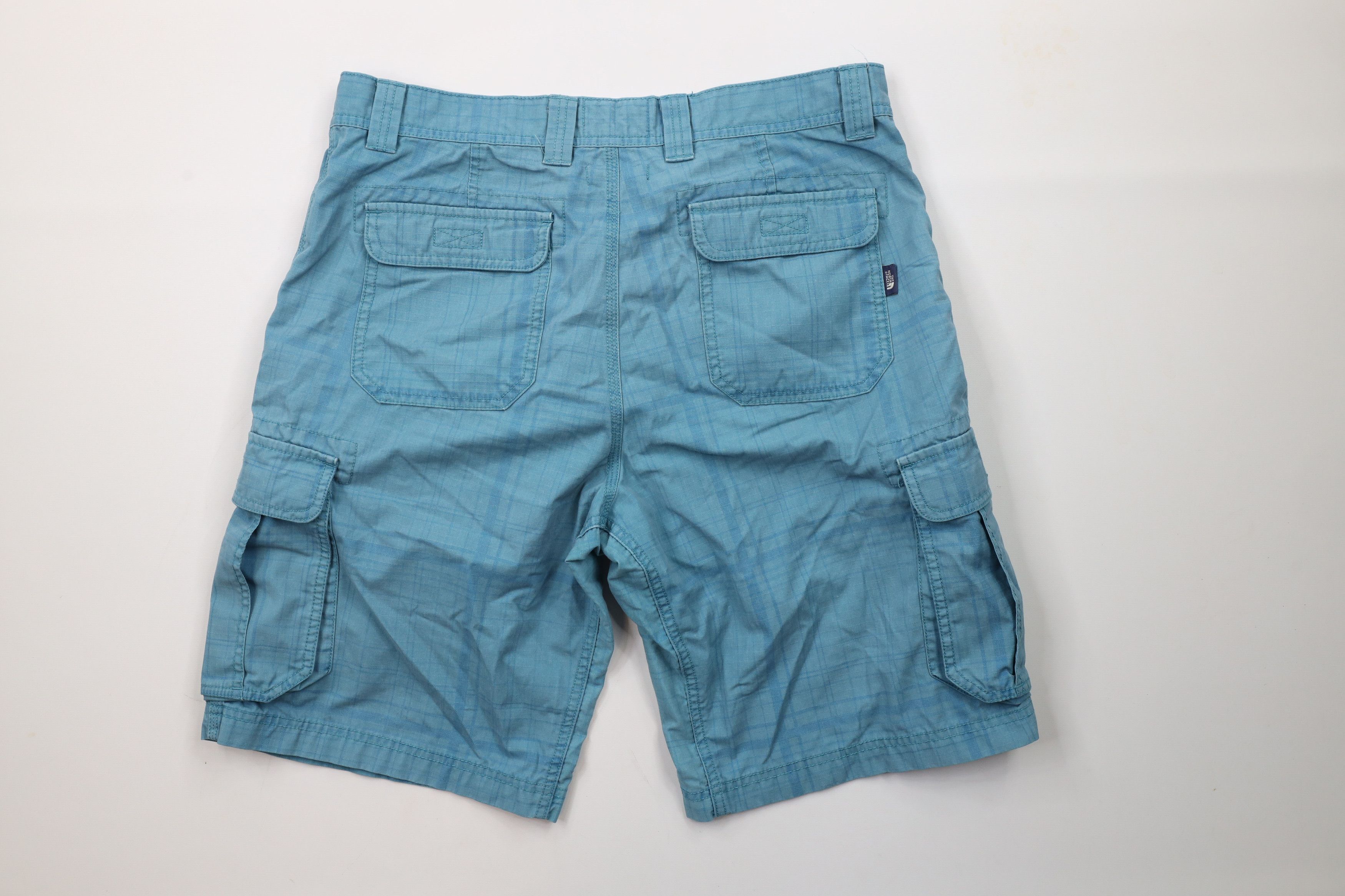 The North Face × Vintage Vintage The North Face Spell Out Cargo Shorts Blue Plaid Size US 34 / EU 50 - 8 Thumbnail