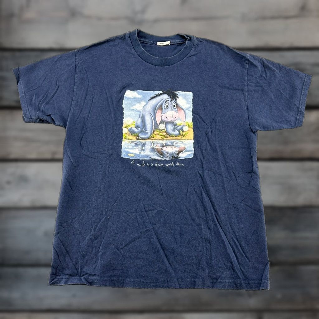 Disney VINTAGE Winnie Pooh Shirt Mens M? Blue Short Sleeve Spellout Graphic Eeyore 90s Size US M / EU 48-50 / 2 - 1 Thumbnail