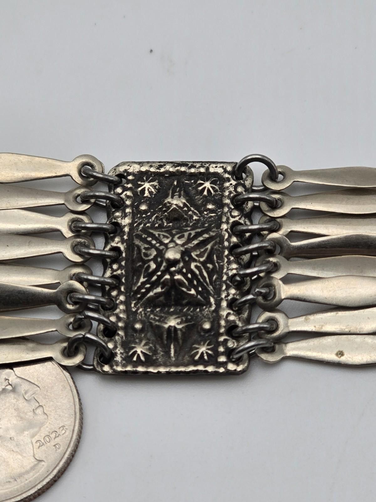 Other Vintage Taxco Sterling Aztec 4 Panel Feather Link Bracelet Size ONE SIZE - 6 Thumbnail