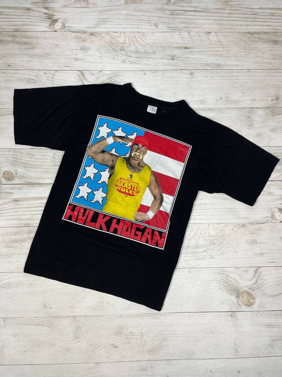 image of Vintage Wwf Hulk Hogan Hulkster Rules 90's T-Shirt Wrestling in Black, Men's (Size XL)