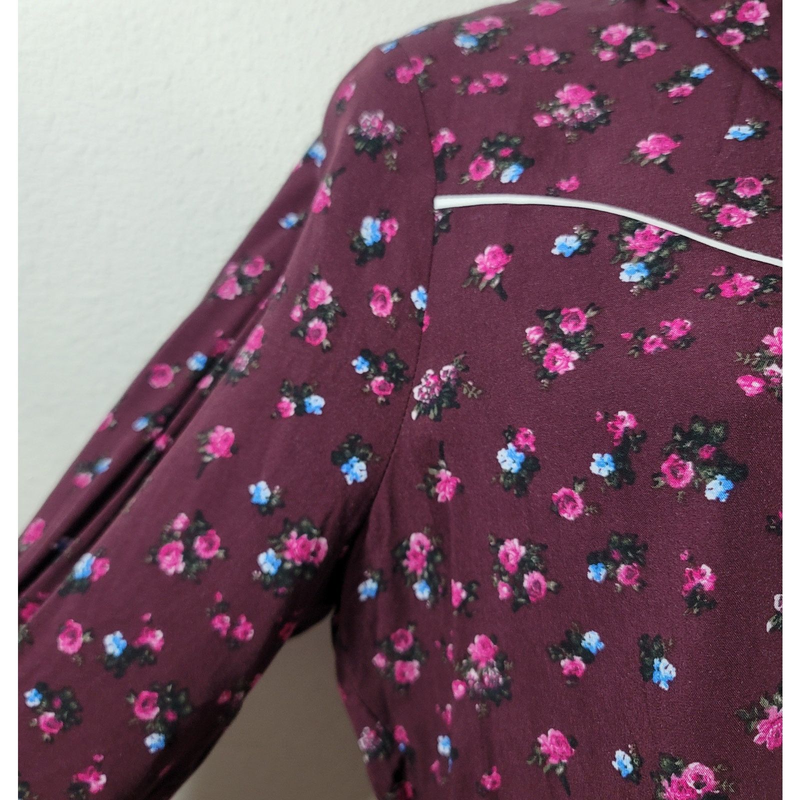 Other Wild Fable Burgundy Floral Print Button Up Top Medium Size M / US 6-8 / IT 42-44 - 6 Thumbnail