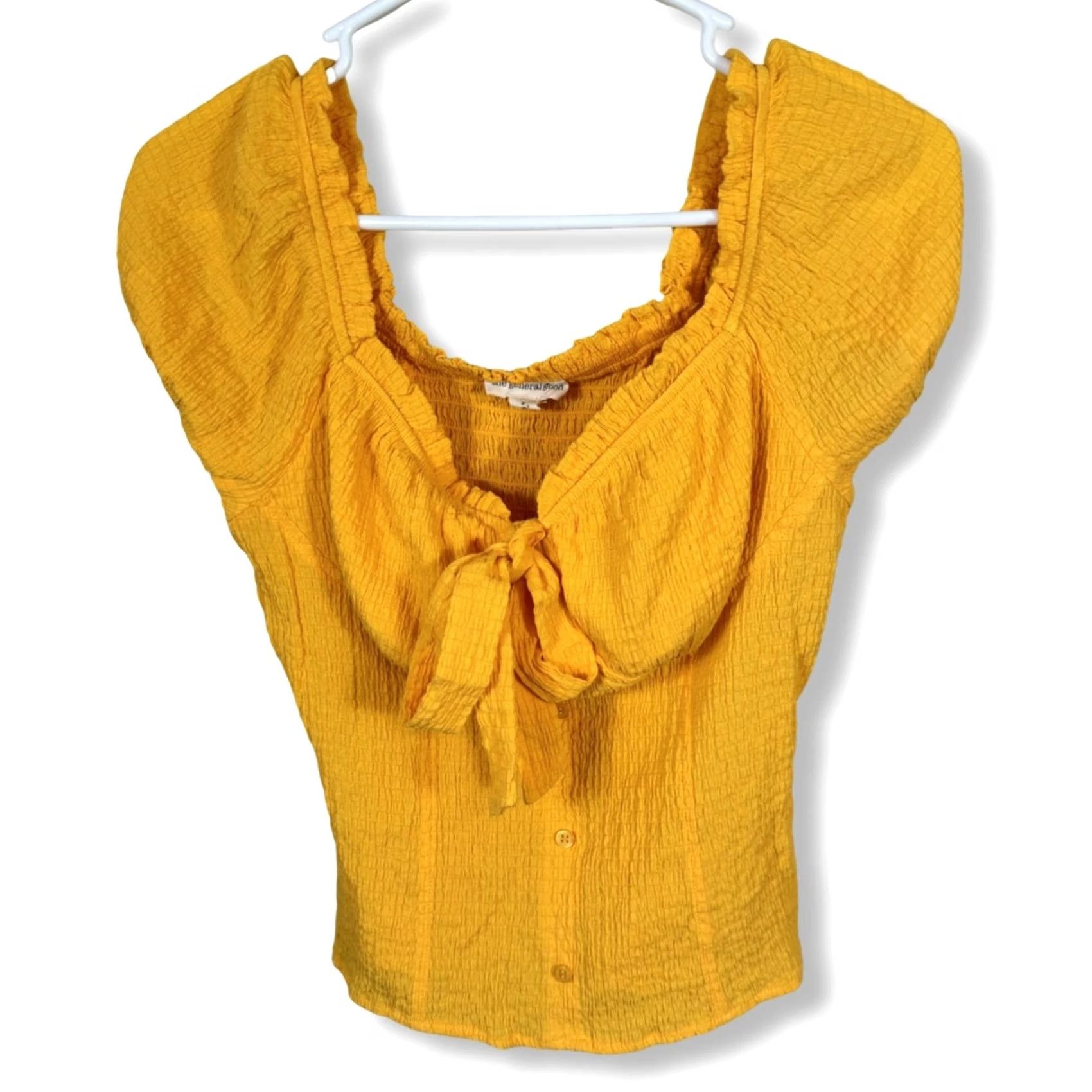 Vintage VINTAGE: No The General Good Women's Blouse Shirt Cropped Bow Tie Yellow S Cap Sleeve V-Neck Short Sleeve Casual Party/Cocktail Travel Bohemian Size S / US 4 / IT 40 - 2 Thumbnail
