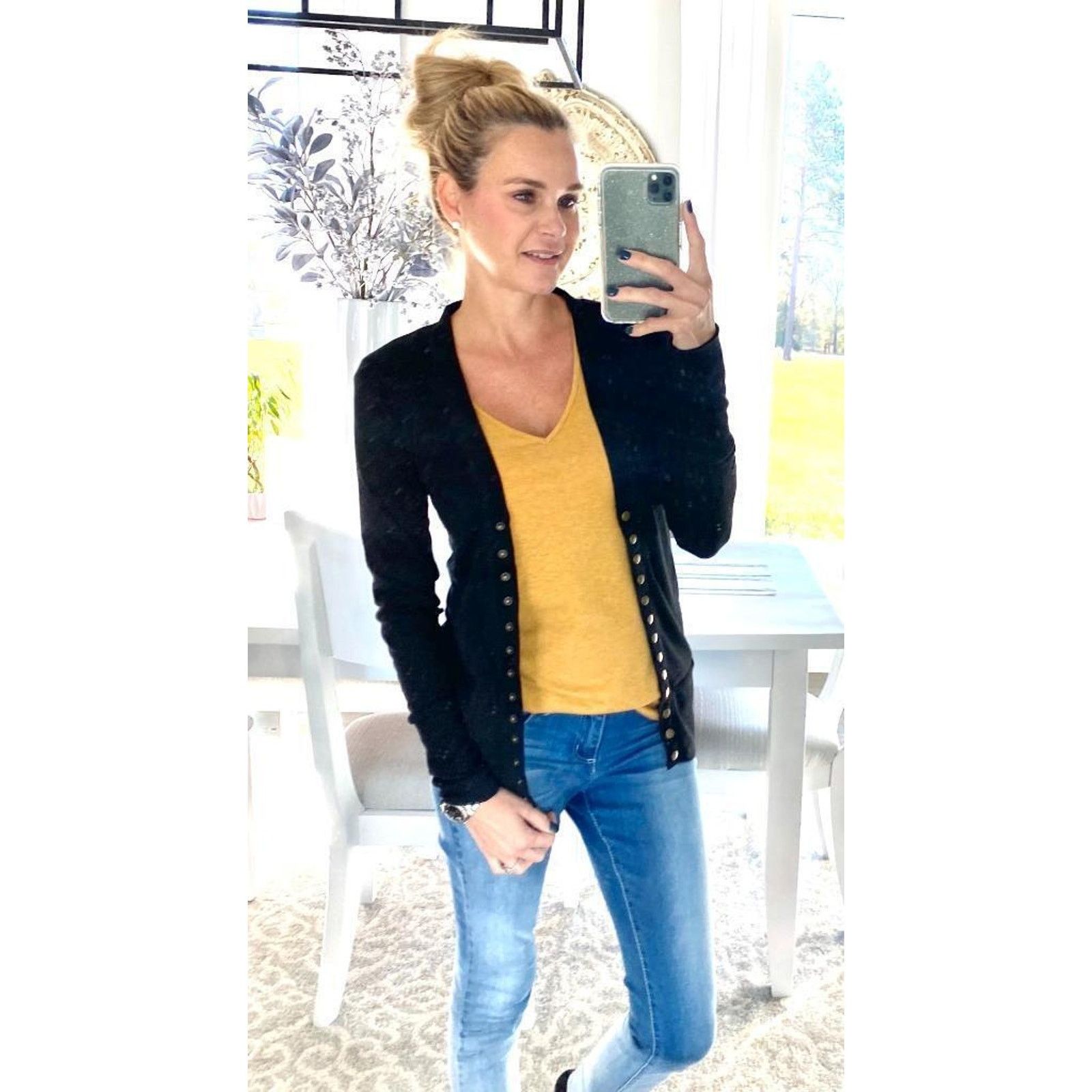 Other Black Long Sleeve Lightweight Snap Front Sweater Cardigan Size L / US 10 / IT 46 - 1 Thumbnail