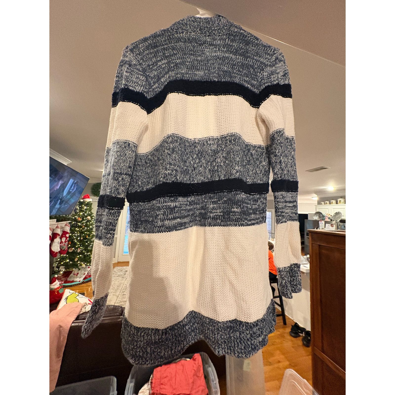 Loft LOFT Women’s Small Blue Cream Striped Cardigan Sweater Size S / US 4 / IT 40 - 4 Thumbnail