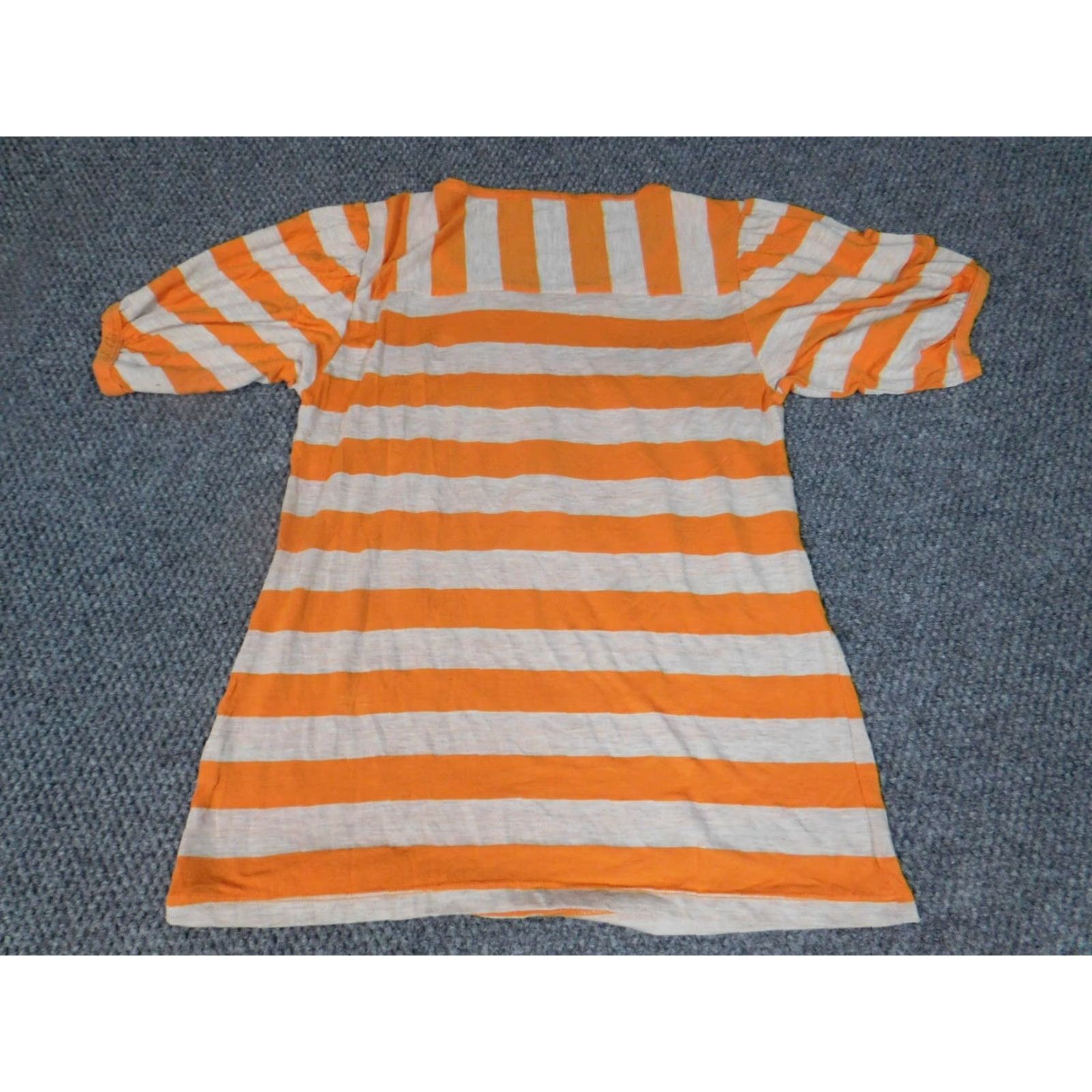 Vintage Ella Moss Womens Blouse XS Orange Striped Stretch Crew Neck Short Sleeve Casual Button Pullover 90s? (Note: 90s not in original) Size XS / US 0-2 / IT 36-38 - 7 Thumbnail
