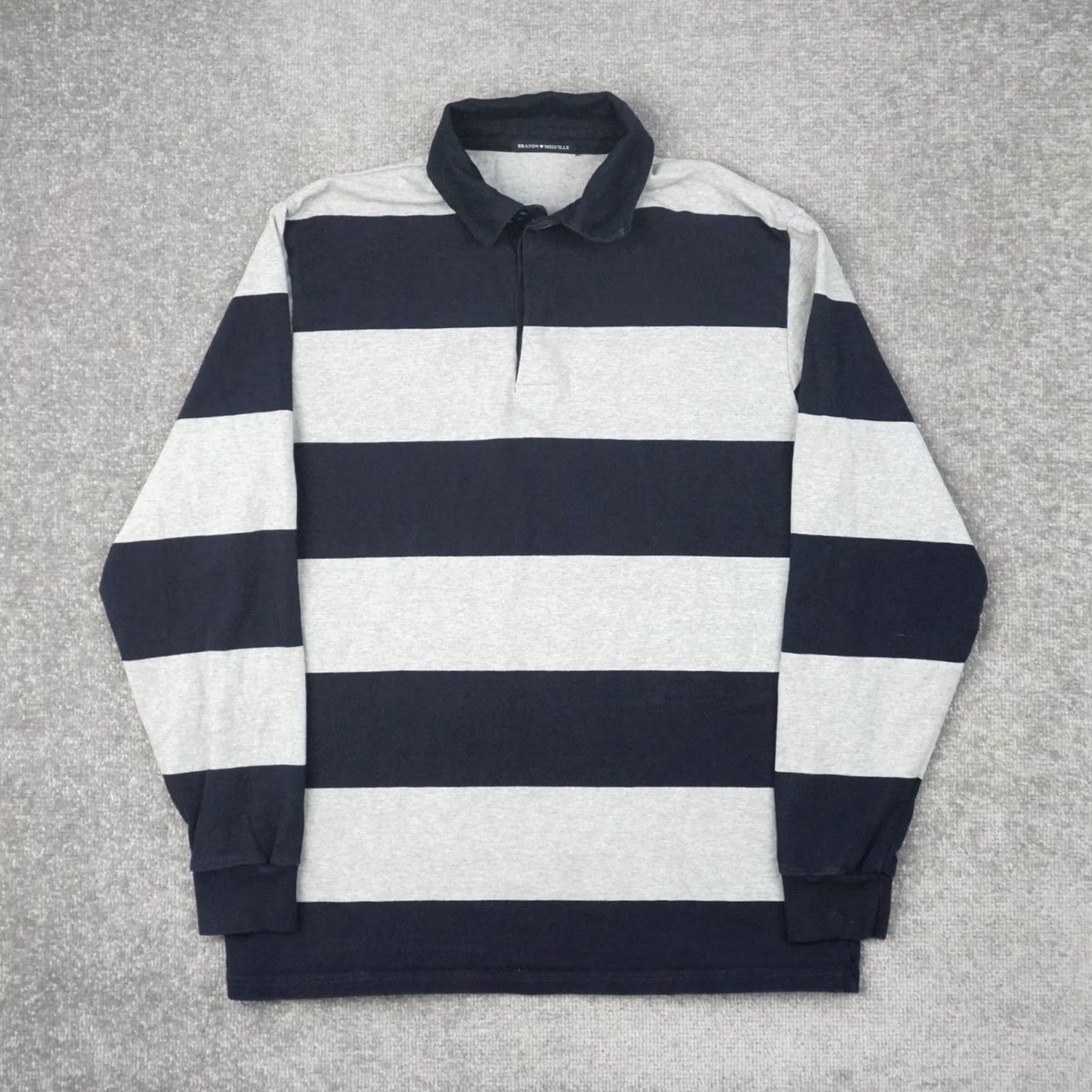 Brandy Melville Brandy Melville Shirt Womens L Striped Rugby PTP Blue Gray Long Sleeve Collared Size L / US 10 / IT 46 - 2 Thumbnail