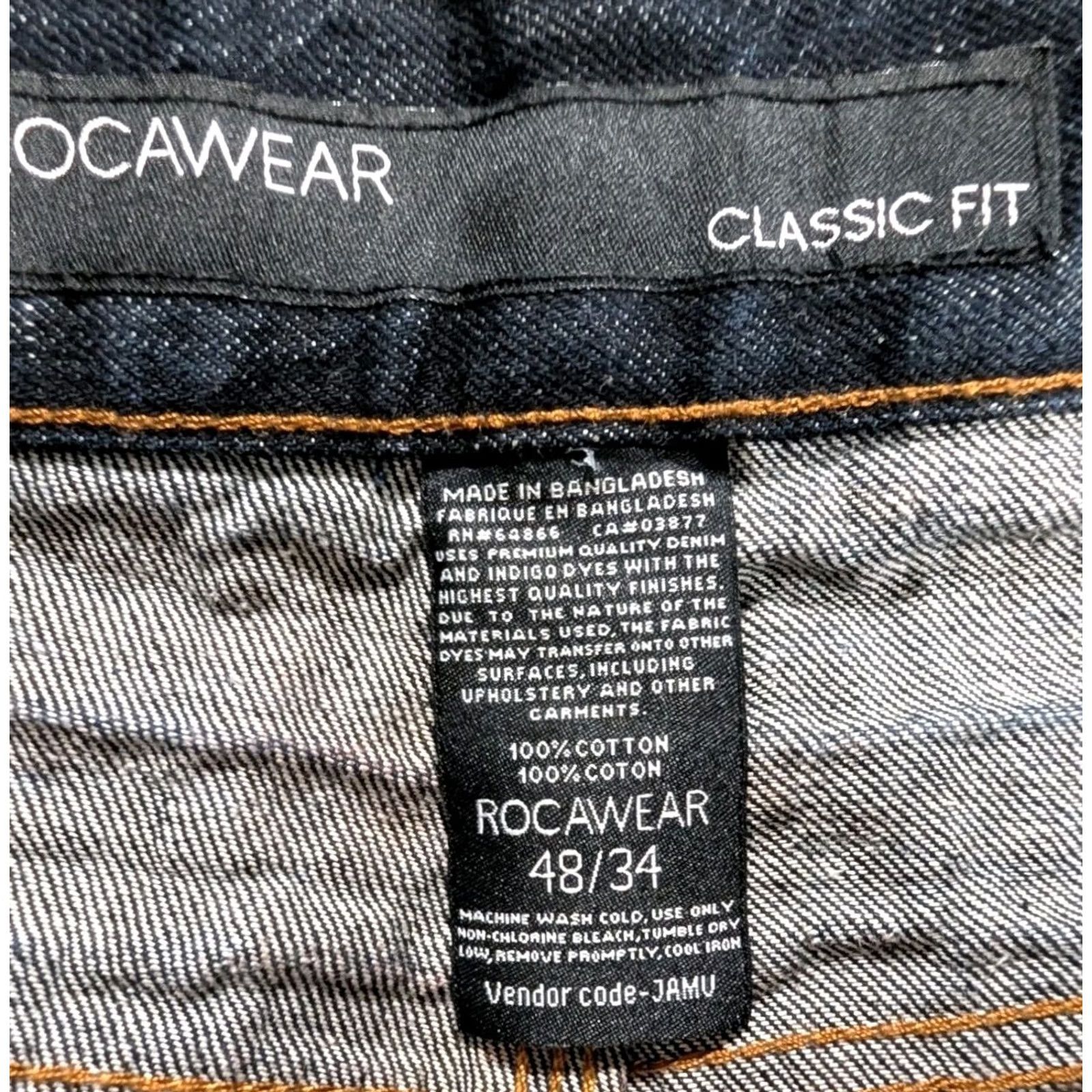 Rocawear VINTAGE Rocawear Jeans Men 48x35 Blue Dark Wash Embroidered Hip Hop 90s VTG Mens Jeans Wide-Leg 48 Inseam 35 in Cotton Denim Size US 32 / EU 48 - 6 Thumbnail