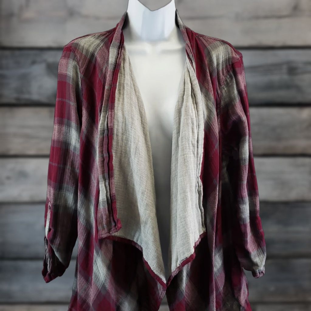 Eddie Bauer VINTAGE Eddie Bauer Womens Open Front Cardigan Top Sz Medium Burgundy Gray Plaid Cotton Size M / US 6-8 / IT 42-44 - 1 Thumbnail
