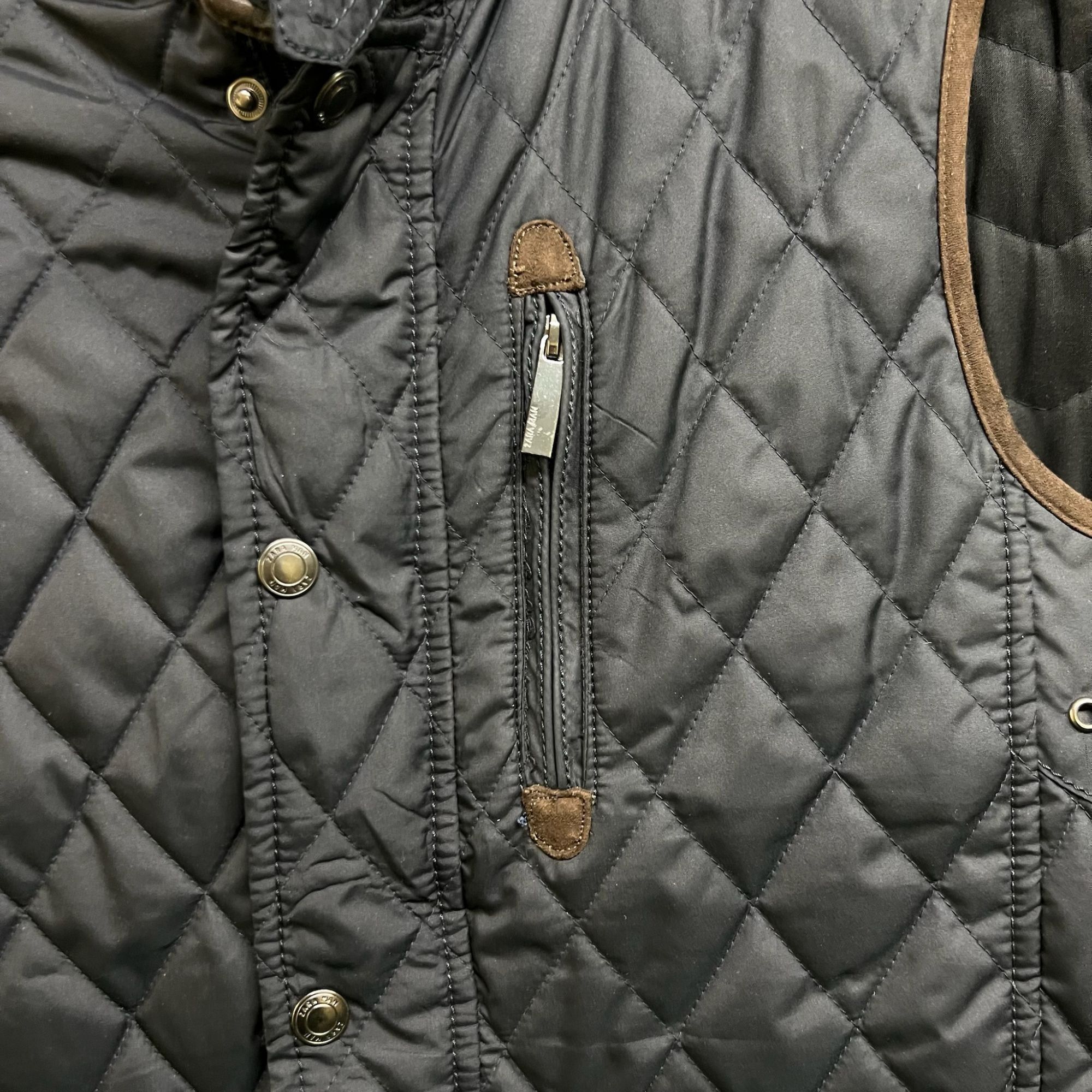 Zara ZARA Man Black Quilted Vest With Brown Suede Accents Snap Po Size US M / EU 48-50 / 2 - 6 Thumbnail