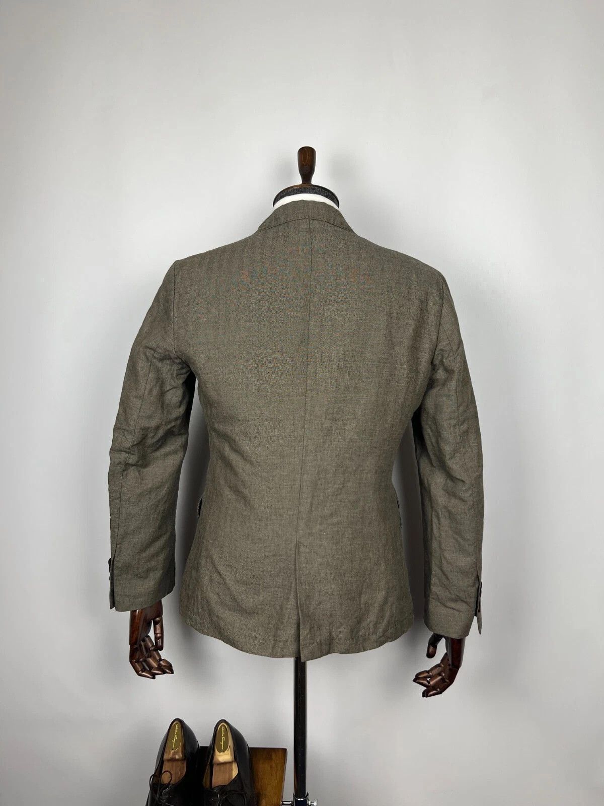 Hugo Boss Hugo Boss Handcrafted Brown Linen Cotton Herringbone Blazer Size 40R - 6 Thumbnail